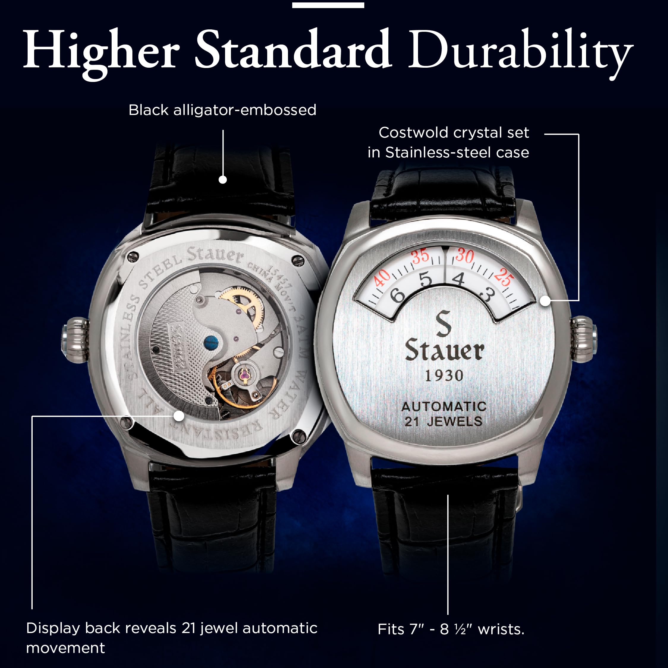 Stauer 1930 Dashtronic Automatic Men's Watch – Genuine Leather Band & Stainless Steel Case – 3ATM Water Resistant – Vintage Style Dress Watch for Business, Formal Occasions & Everyday Wear