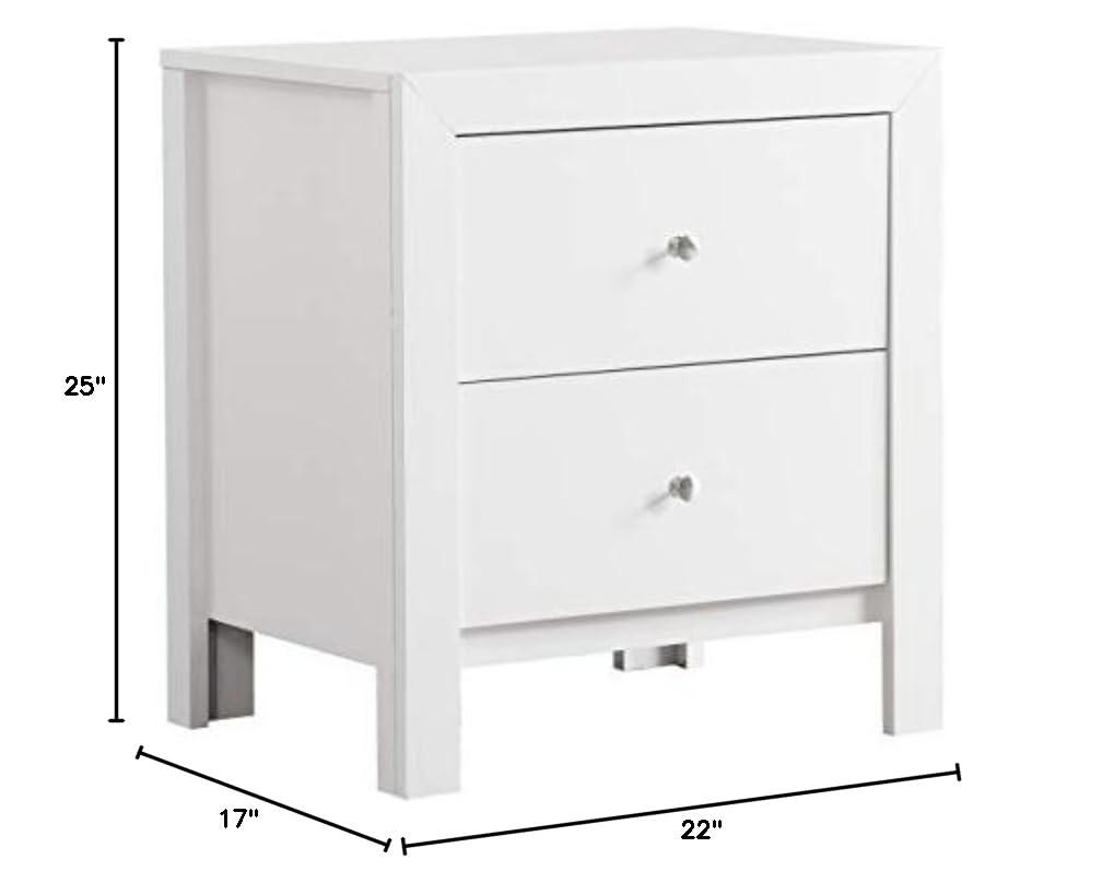 Glory Furniture Burlington 2-Drawer Nightstand - White Wooden Bedside Table for Bedroom, Living Room & Guest Room Storage