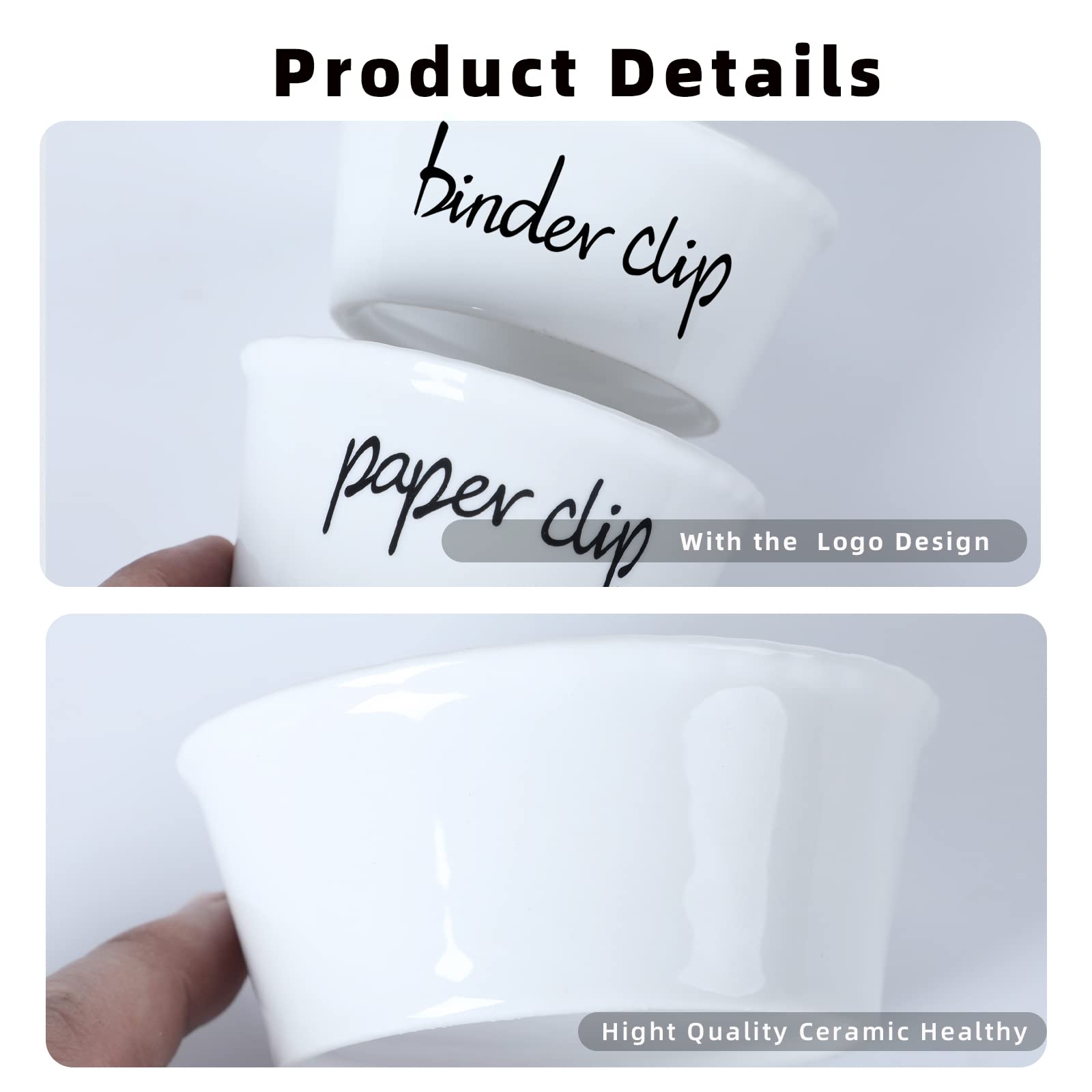 ONTUBE Ceramic Paper Clip Holder and Binder Clip Organizer Set - Stylish Office Desk Accessory for Organizing Stationery, Perfect for Home, Office, or School Use (White)