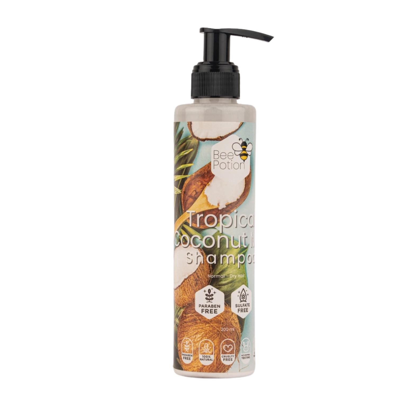 Bee Potion Tropical Coconut Milk Shampoo for Dry & Damaged Hair - 6.76oz (200ml) - Hydrating & Nourishing Hair Care with Natural Ingredients - Perfect for Daily Use at Home or Salon