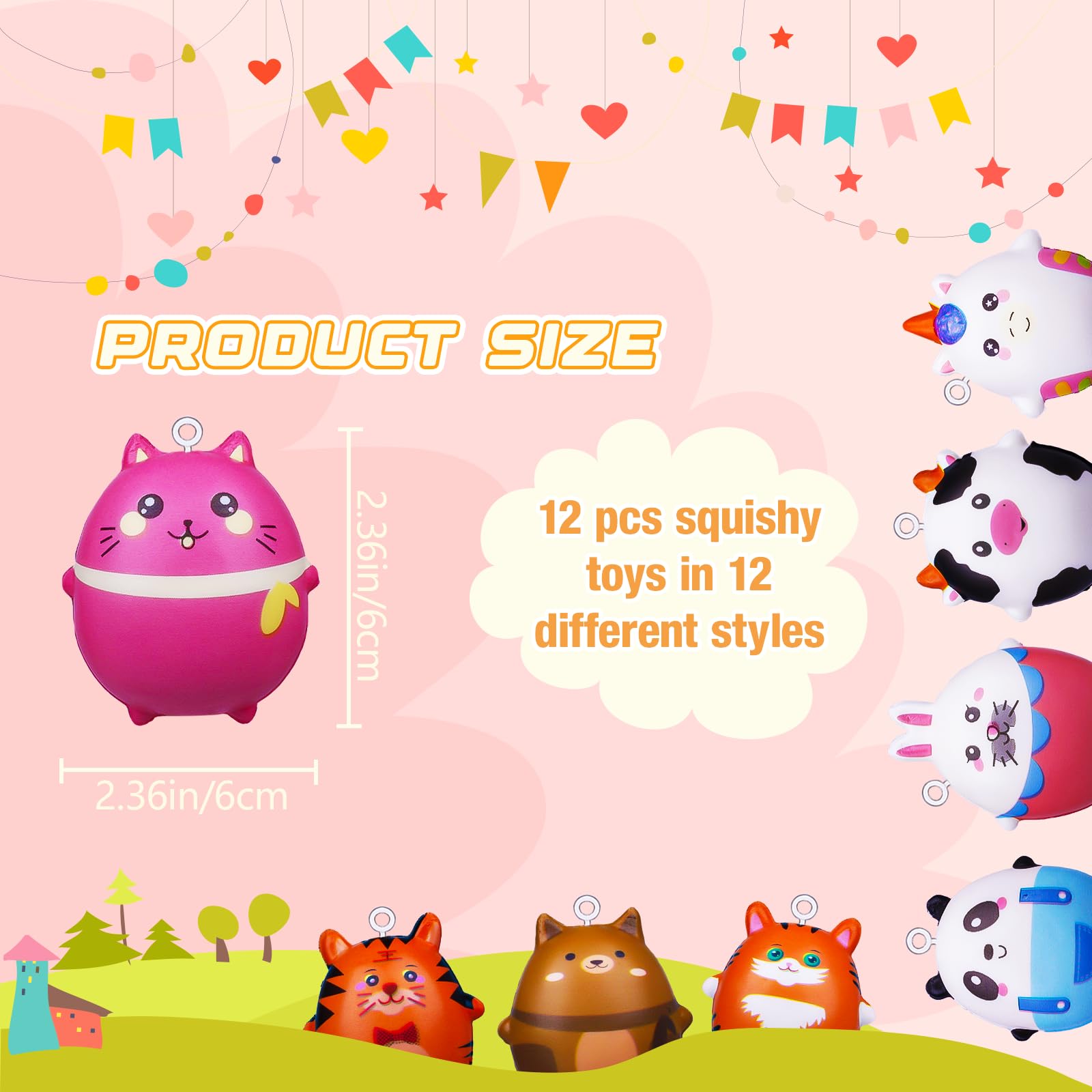 12 Pack Kawaii Squishy Toys - Cute Animals Stress Relief for Party Favors & Classroom Prizes