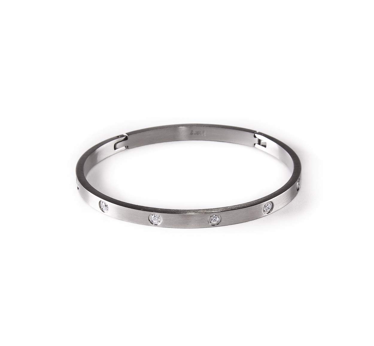 Rose & Yellow Gold Plated Stainless Steel 8-Stone Simulated Diamond Bangle Cuff Love Bracelet - Unisex Fashion Jewelry for Women & Men - Perfect for Anniversaries, Weddings & Special Occasions