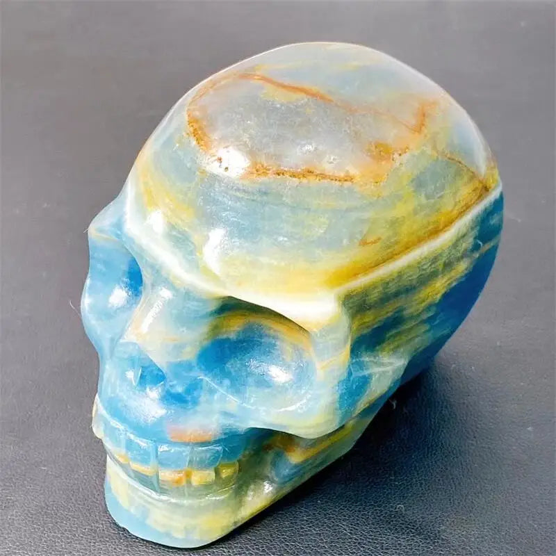 Natural Blue Onyx Skull Crystal Carving - 7.5cm Healing Energy Stone for Meditation, Reiki & Spiritual Decor - Unique Halloween Gift & Gothic Home Decoration (1 Piece) - Perfect for Altars, Yoga Spaces & Witchcraft Supplies