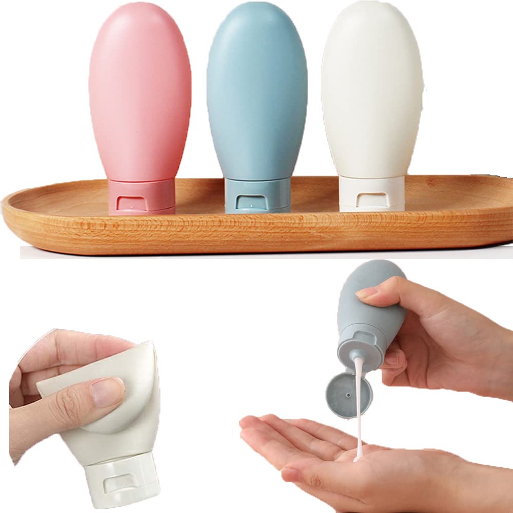 DDUP 3-Piece Travel Bottle Set - 60ML Leak-Proof Empty Plastic Squeeze Bottles for Shampoo, Conditioner & Toiletries | Portable TSA-Approved Containers with Storage Bag (Multicolor) | Perfect for Air Travel, Gym & Vacation Essentials