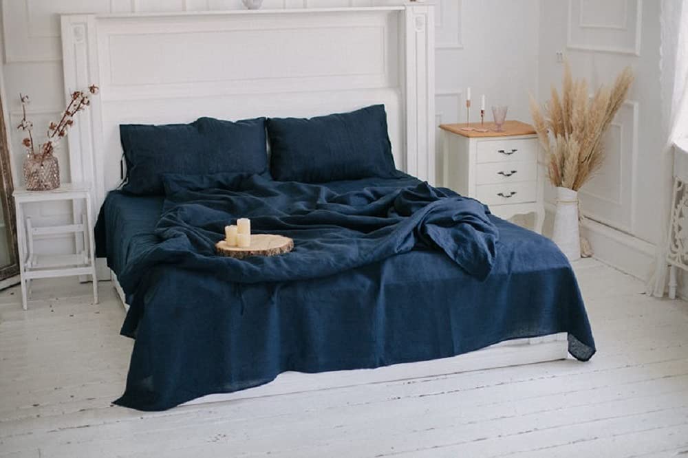 Premium Sea Blue Washed Cotton Duvet Cover Set - King/Queen/Twin/Full Size - Stone Washed Soft Bedding for Cozy Sleep & Home Decor