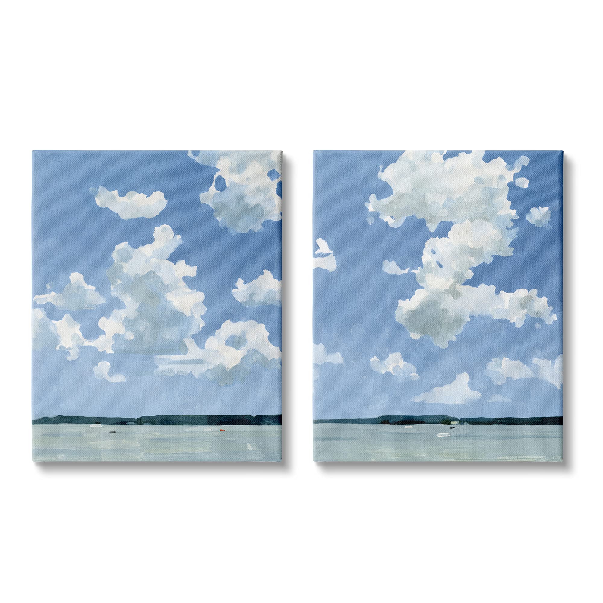 Stupell Industries Emma Caroline Blue Cloudy Sky Lake Water Landscape Summer Day Canvas Wall Art Set - 2pc 16x20 Inches - Perfect for Living Room, Bedroom & Office Decor