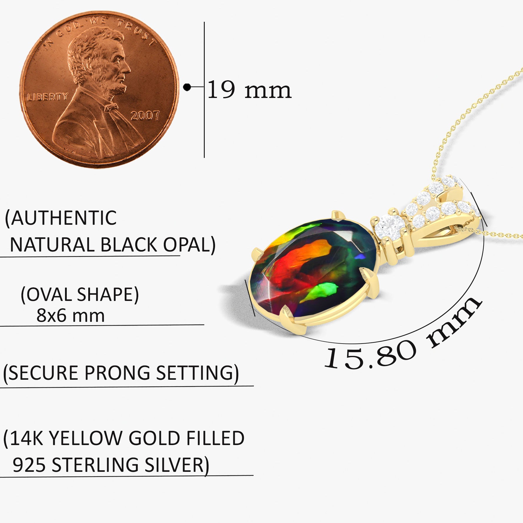 Black Opal Gemstone Pendant Necklace for Women - 925 Sterling Silver Jewelry Gift for Birthday, Anniversary & Valentine's Day | Elegant Statement Necklace for Evening Wear & Special Occasions