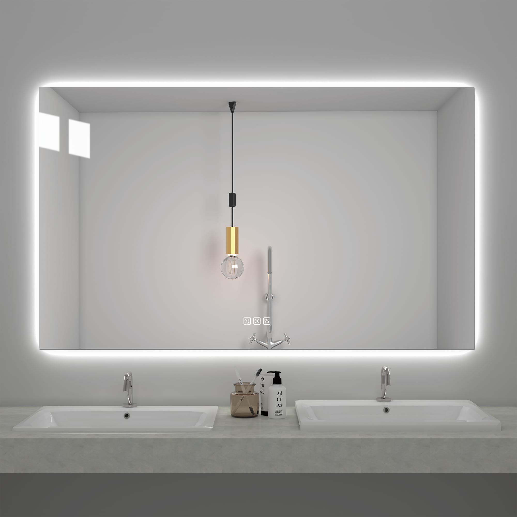 24x32 Inch LED Bathroom Mirror with Lights - Dimmable Anti-Fog Vanity Mirror with Memory Function, Front Lit Wall Mounted Mirror, Sand Matte White Finish & Waterproof Glass for Makeup, Shaving & Home Decor