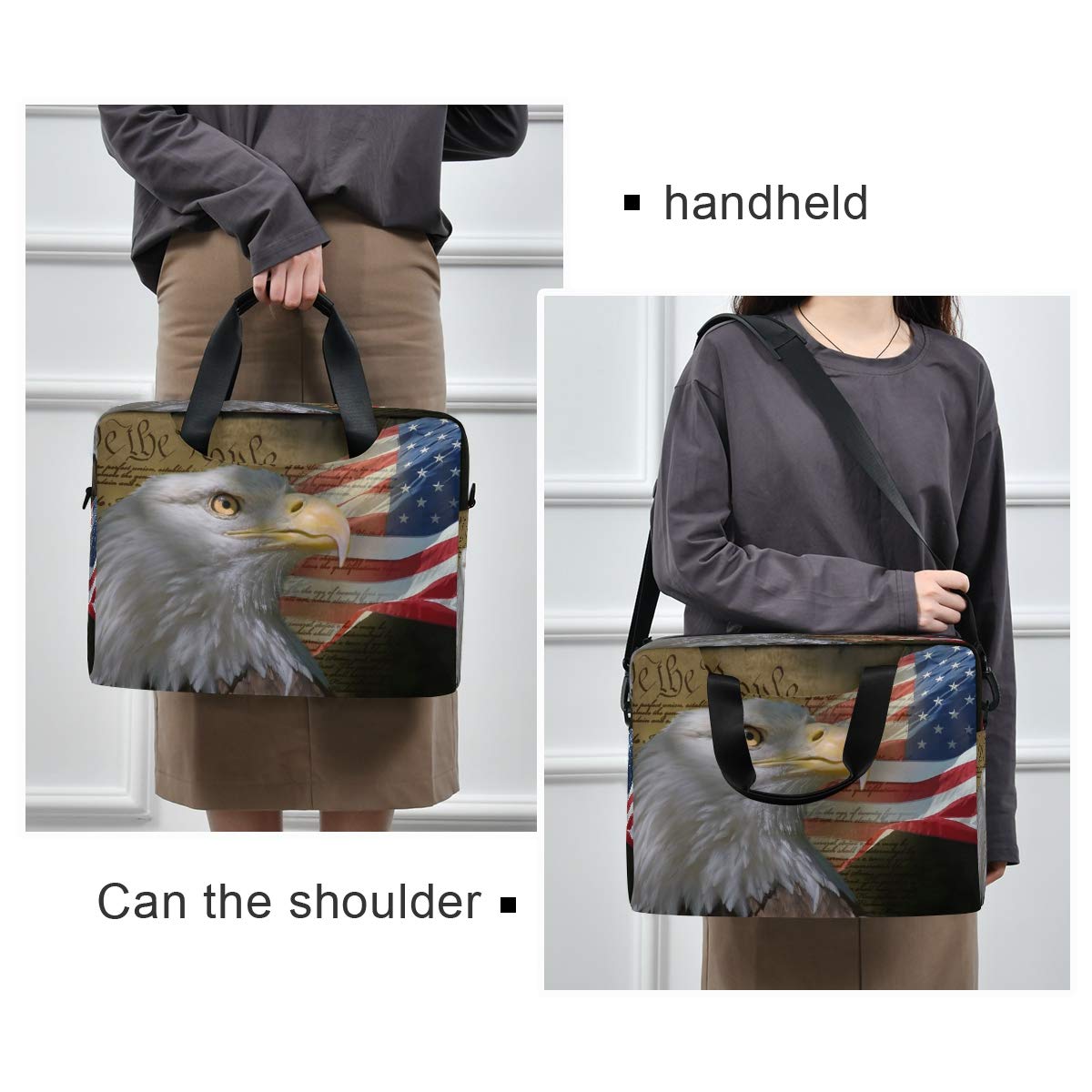 Patriotic USA Flag & Eagle Laptop Bag - Durable 13-15.6 Inch Laptop Sleeve Case with Shoulder Strap for Work, Travel & Business | American Flag Design Computer Briefcase for Men & Women