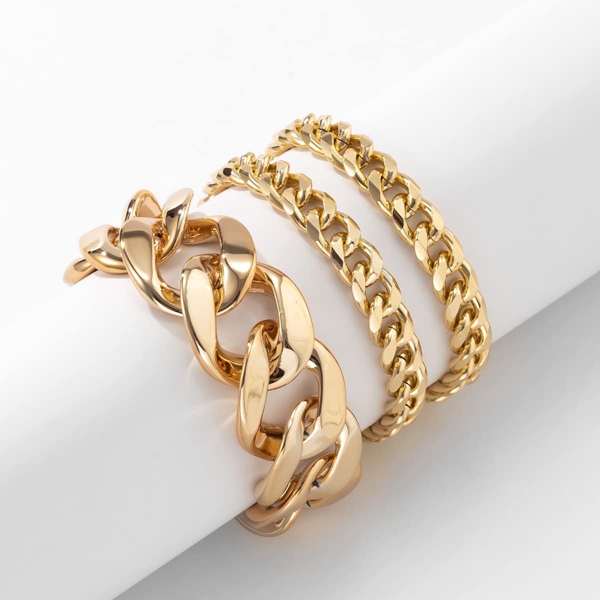 Ymqewq Kenfery Punk Cuban Link Chain Bracelets Set - 3pcs Stacking Hip Hop Chunky Curb Chain Bangle Jewelry for Women - Perfect for Layering, Streetwear Fashion & Gift Giving