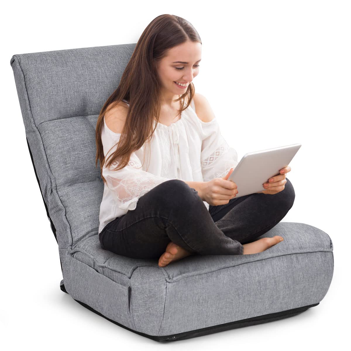AFSTAR Adjustable Floor Gaming Chair with Headrest & Backrest - 5-Position Reclining, Thick Cushion & Side Pocket - Comfortable Folding Seat for Living Room, Bedroom, Dorm - Perfect for Gaming, Reading & Relaxing