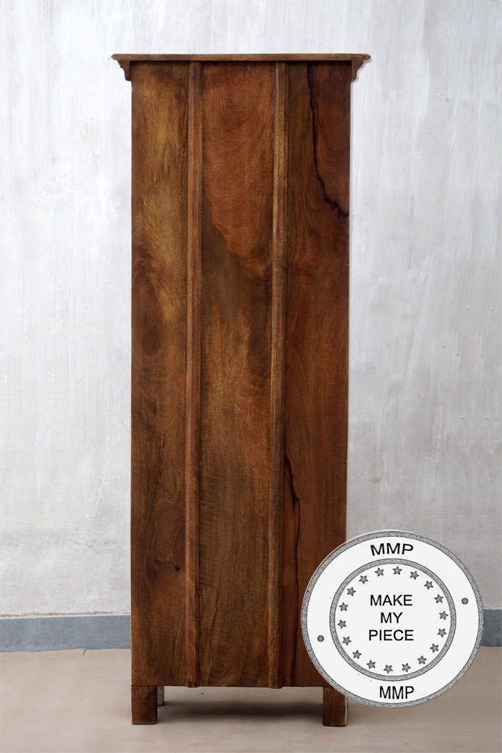 Hand Carved Indian Wooden Floral Wardrobe Cabinet - Small White Storage for Bedroom, Closet & Home Decor | Perfect for Organizing Jewelry, Scarves & Accessories
