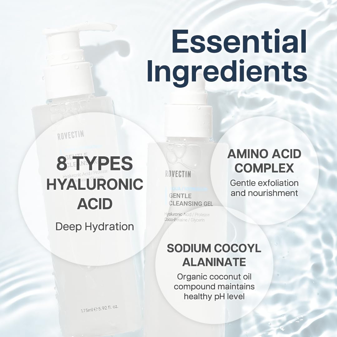 ROVECTIN Hydrating pH Balanced Cleanser for Sensitive Skin - Vegan Korean Skincare for Daily Face Wash