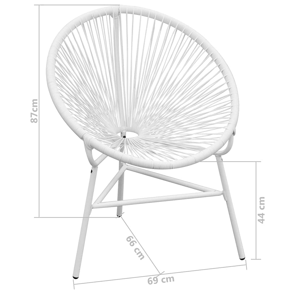 Modern All-Weather Wicker Round Lounge Chair - Indoor/Outdoor Use - White Poly Rattan Moon Chair for Beach, Backyard, Deck, Patio & Garden - Perfect for Relaxing, Sunbathing & Outdoor Dining (Fast Shipping)