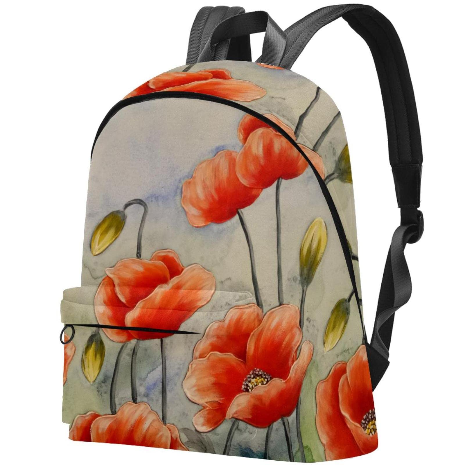 Stylish Canvas Backpack with Tulip Flower Print for College Students & Travel - Perfect Unisex Daypack for School, Commuting and Weekend Getaways