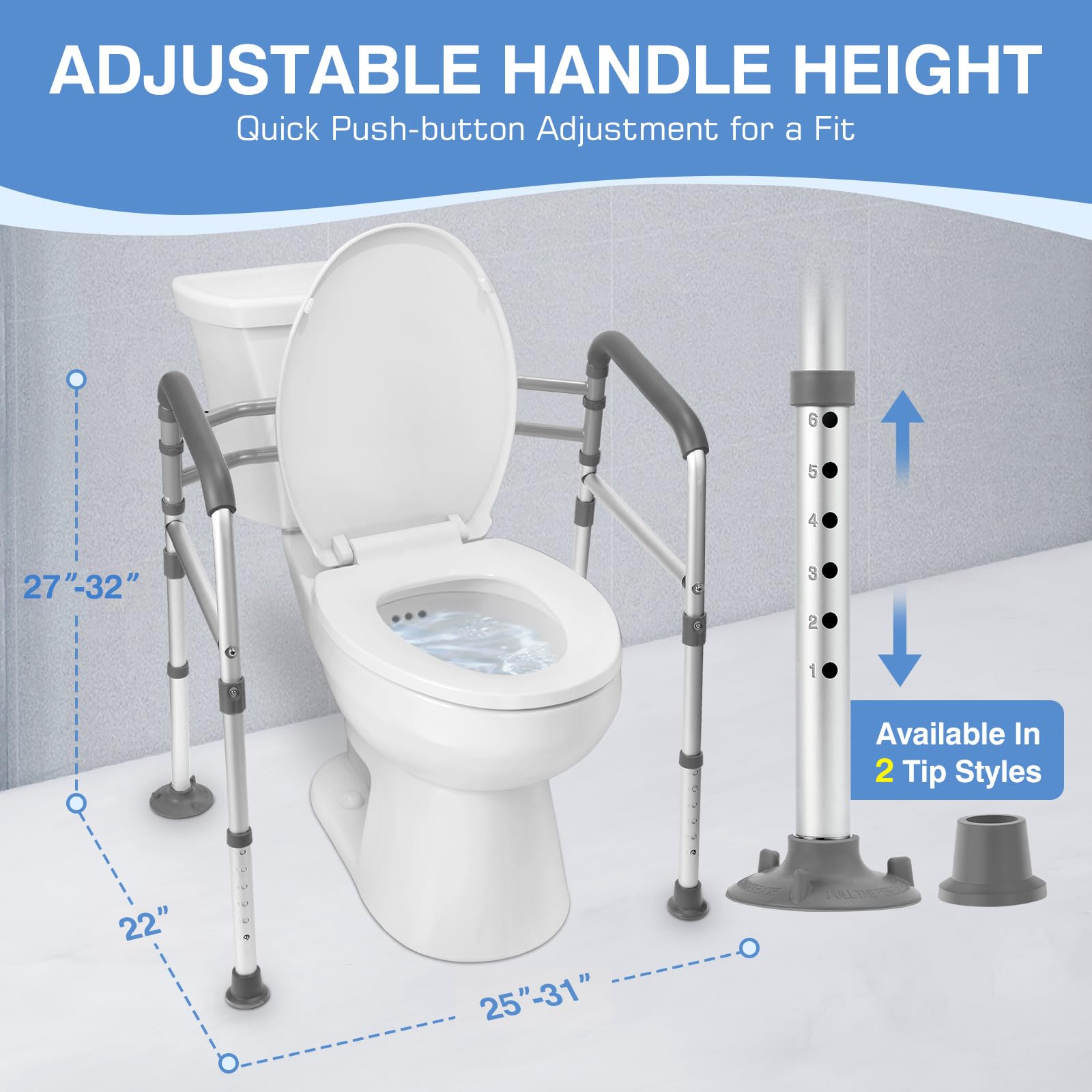 **Adjustable Toilet Safety Rails for Elderly & Disabled - Sturdy Handlebars with Reinforced Bars & Suction Cups - Universal Fit for Most Toilets - Ideal for Seniors, Bariatrics & Mobility Assistance**    *(Use Case: Provides secure support for safe sitting and standing, perfect for bathrooms, hospitals, and home care settings.)*