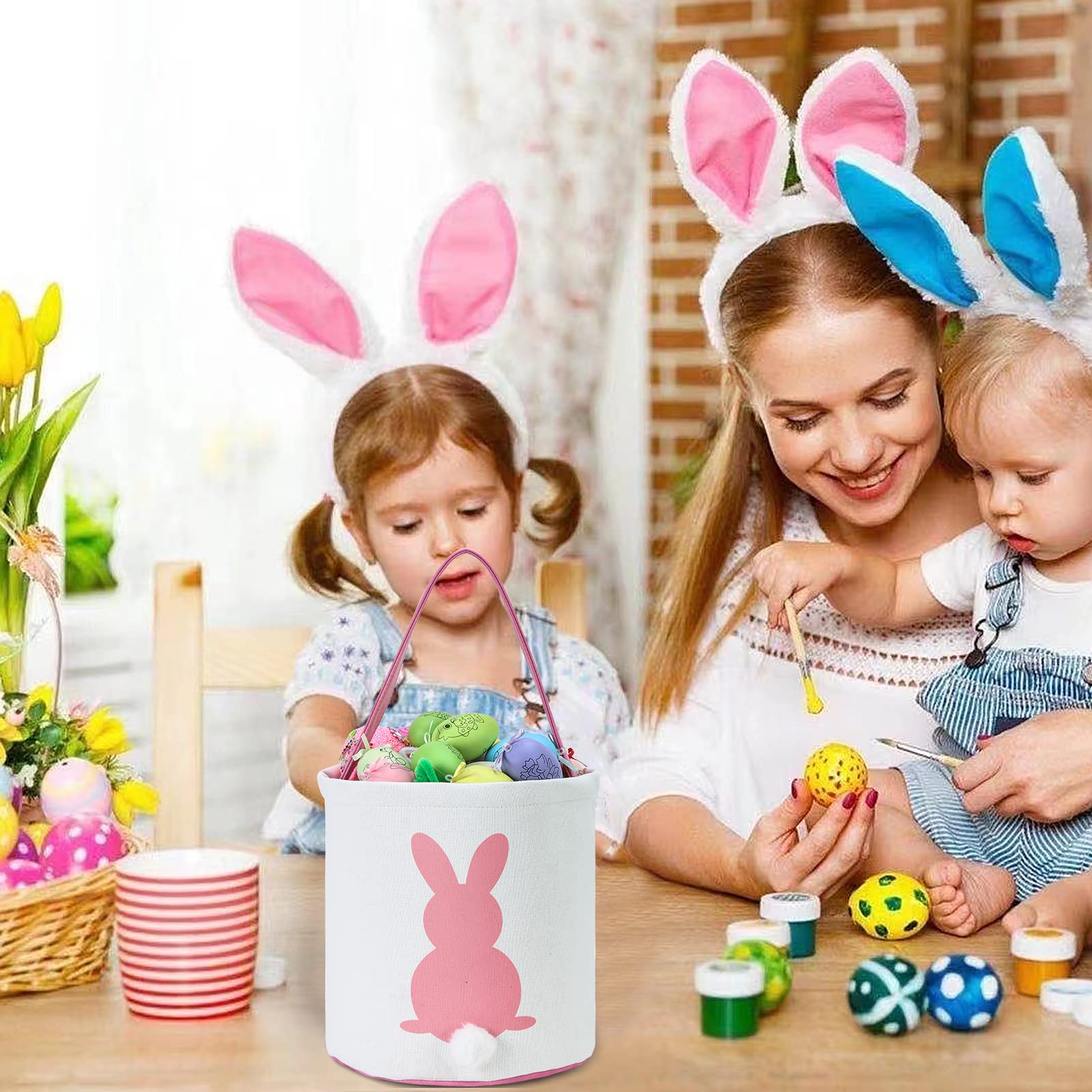 Personalized Easter Bunny Basket - Cotton Canvas Candy Egg Bag with Fluffy Tail, Kids Easter Gift for Egg Hunt & Party Favors | Perfect for Easter Celebrations, Classroom Treats & Spring Decorations