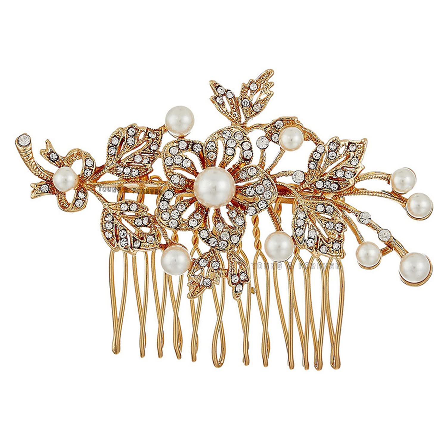Vintage Leaf & Flower Pearl Hair Comb with Cubic Zirconia - Bridal Wedding Hair Clip for Women, French Twist Updo Accessory, Perfect for Prom, Parties & Special Occasions