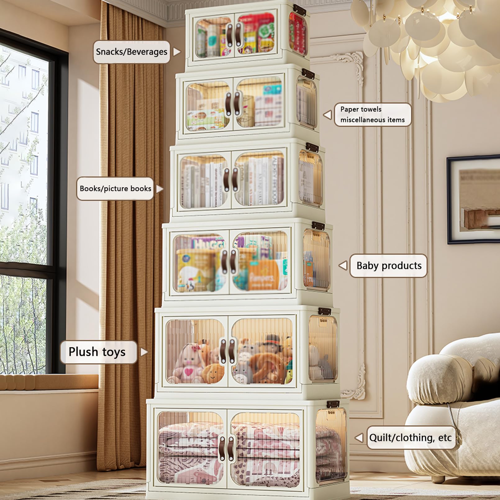 Stackable Folding Storage Bins with Doors & Wheels - Closet Organizer Cabinet Containers for Clothes, Books & Office Supplies | Perfect for Bedroom, Garage & Kids Toy Storage