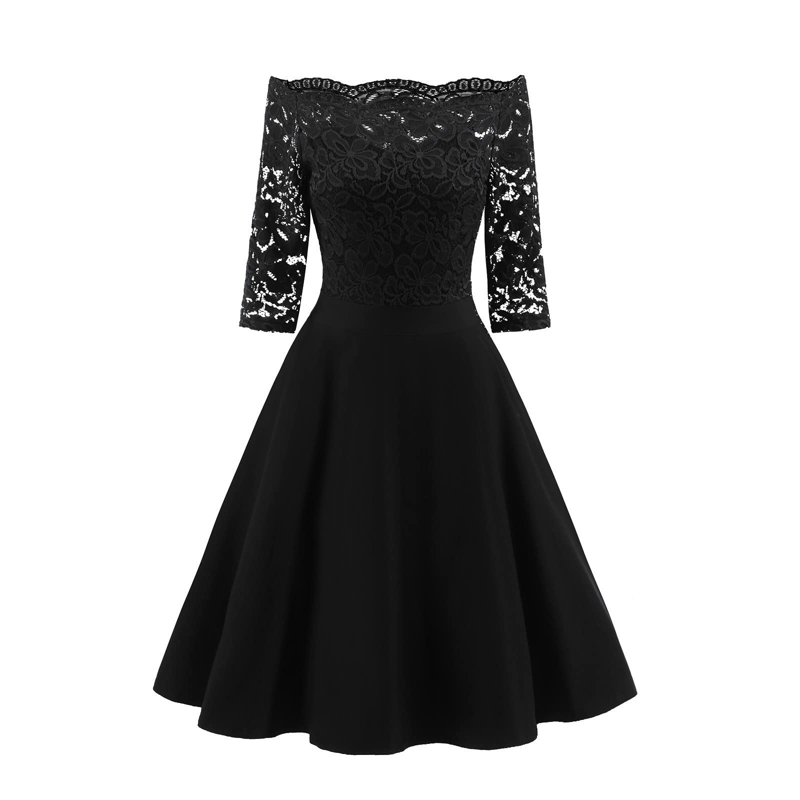 Elegant Lace Off-Shoulder Women's Dress - Half Sleeve Solid Formal Evening Gown for Parties, Weddings & Special Occasions