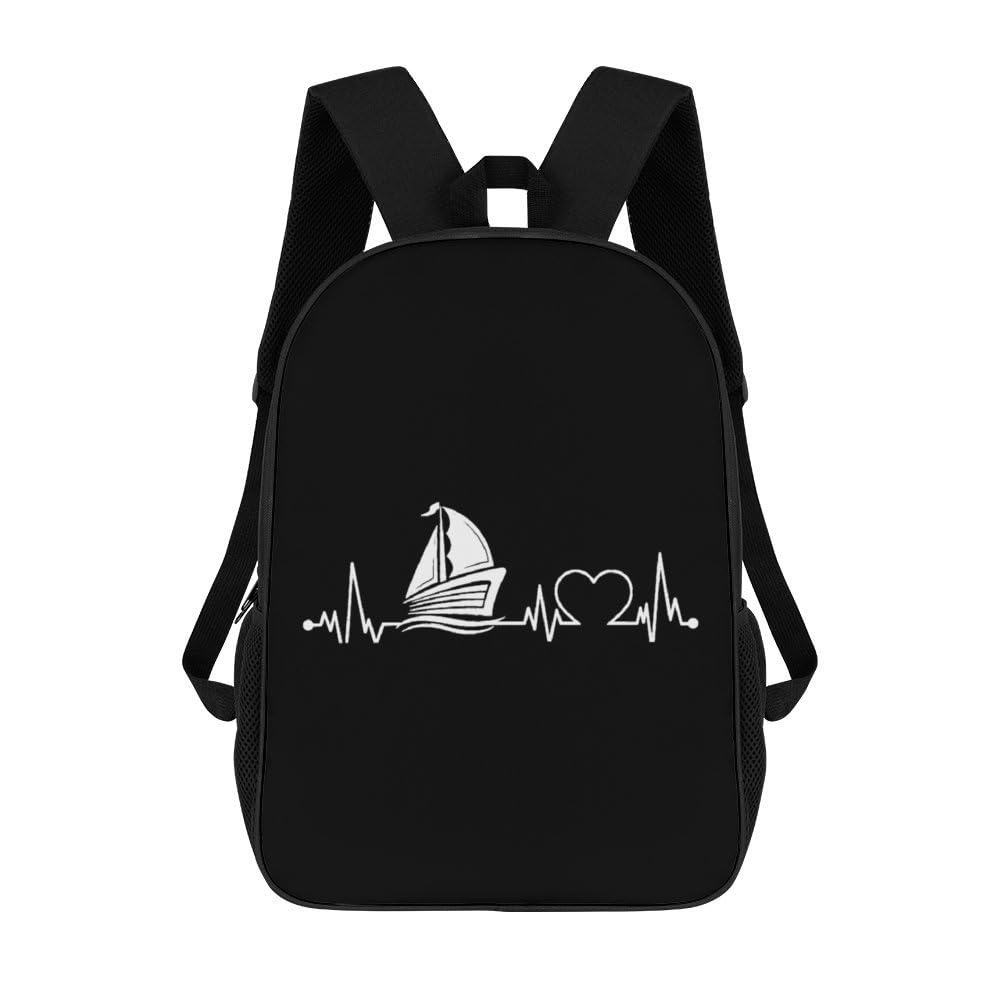 IOEDTHBJ 17 Inch Sailing Heartbeat Backpack - Waterproof Laptop Backpack for Men & Women, 3D Printed School Computer Bag with USB Charging Port - Perfect for Work, Travel & College (Fits 17