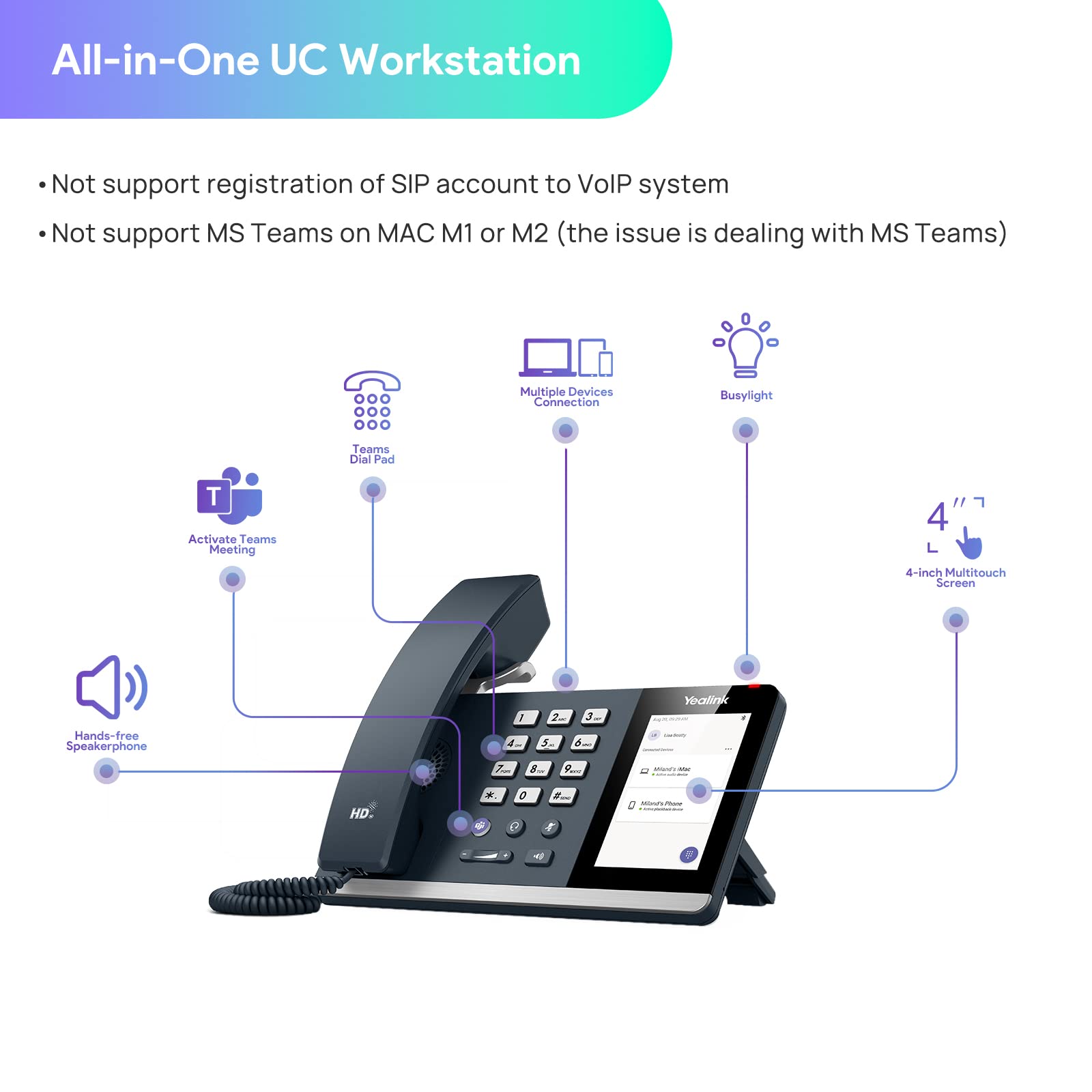 Yealink MP50 USB Phone Handset - Microsoft Teams & Skype for Business Certified, Bluetooth Desktop Phone for PC - Convert Mobile to Office Phone (No SIP/VoIP Registration) - Ideal for Remote Work, Call Centers & Home Office Setup