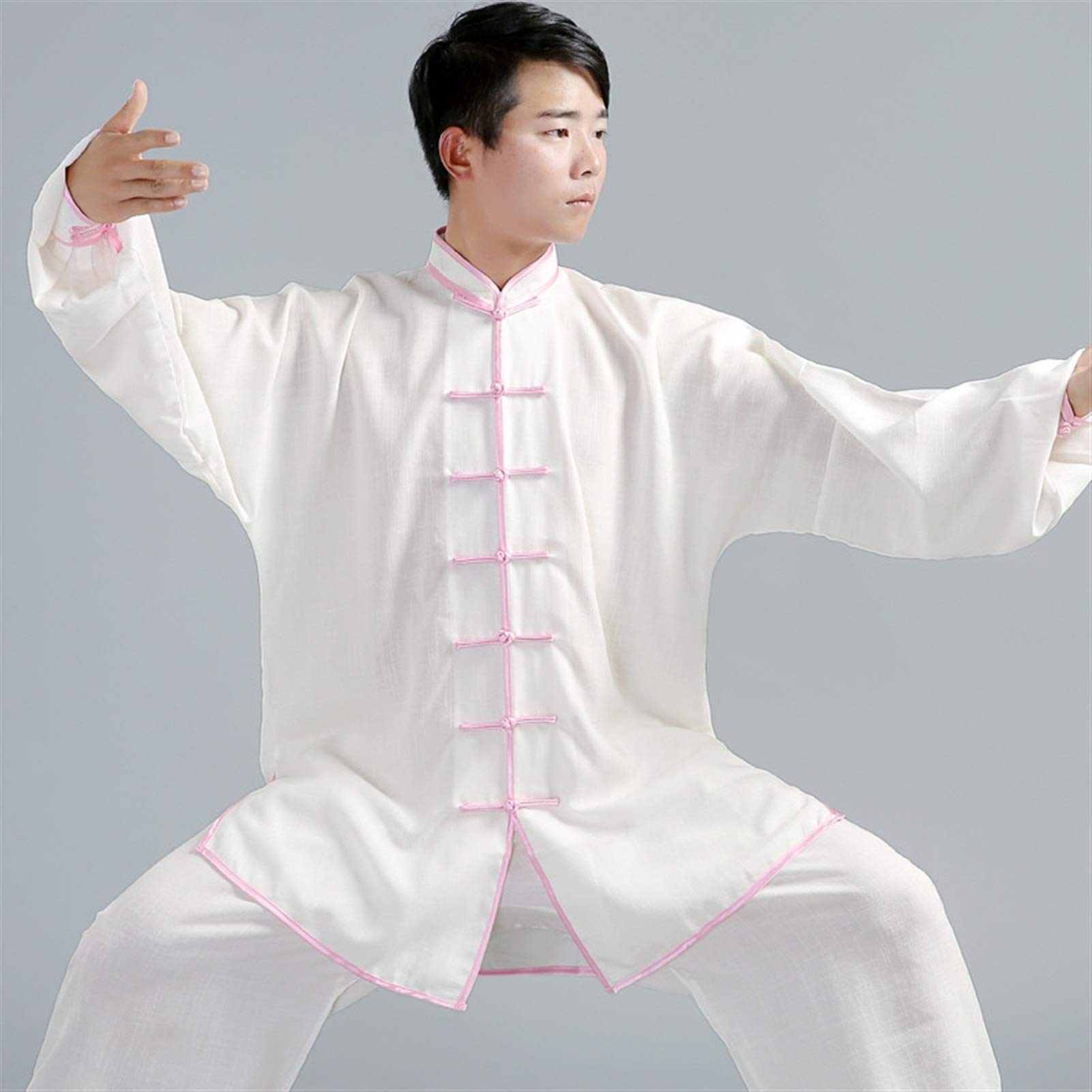 Premium Unisex Tai Chi Uniform - Hand Embroidered Cotton Kung Fu Outfit for Spring/Summer | White Large Size | Ideal for Martial Arts, Zen Meditation & Morning Exercises