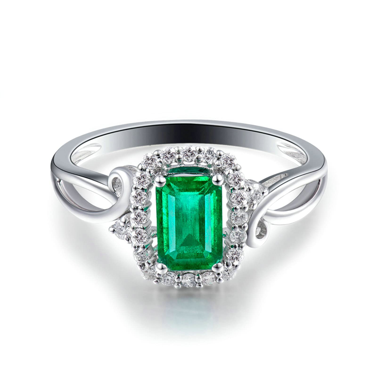 18K White Gold Wedding Ring for Women - Elegant Moissanite & Zirconia Engagement Band, Emerald-Cut Simple Wedding Ring, Sterling Silver 925 Jewelry - Perfect for Proposals, Anniversaries & Special Occasions