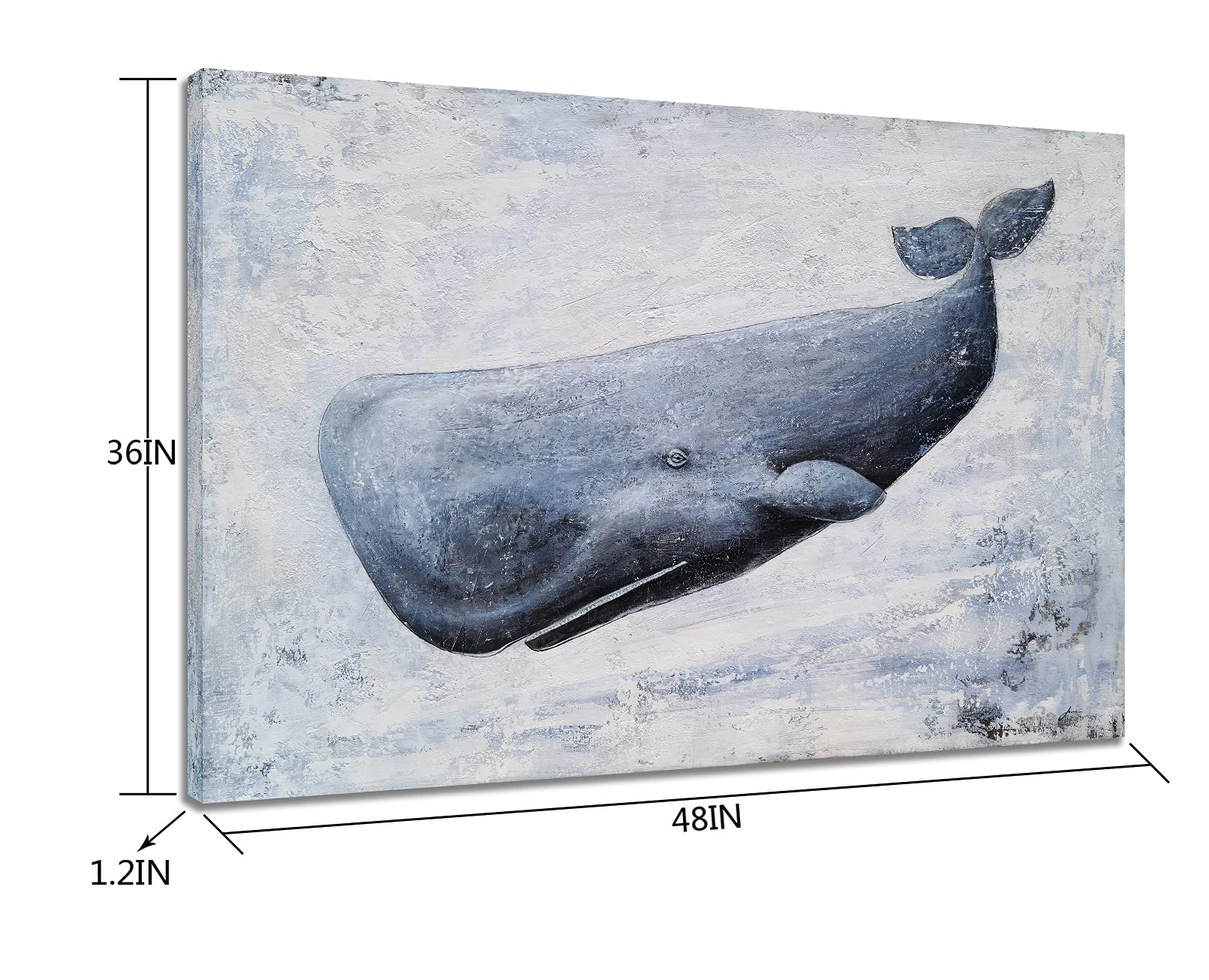 SYGALLERIER Hand-Painted Textured Sperm Whale Canvas Wall Art - Modern Abstract Coastal Animal Painting for Bathroom, Living Room & Bedroom Decor | Perfect for Nautical Theme Home & Office Spaces
