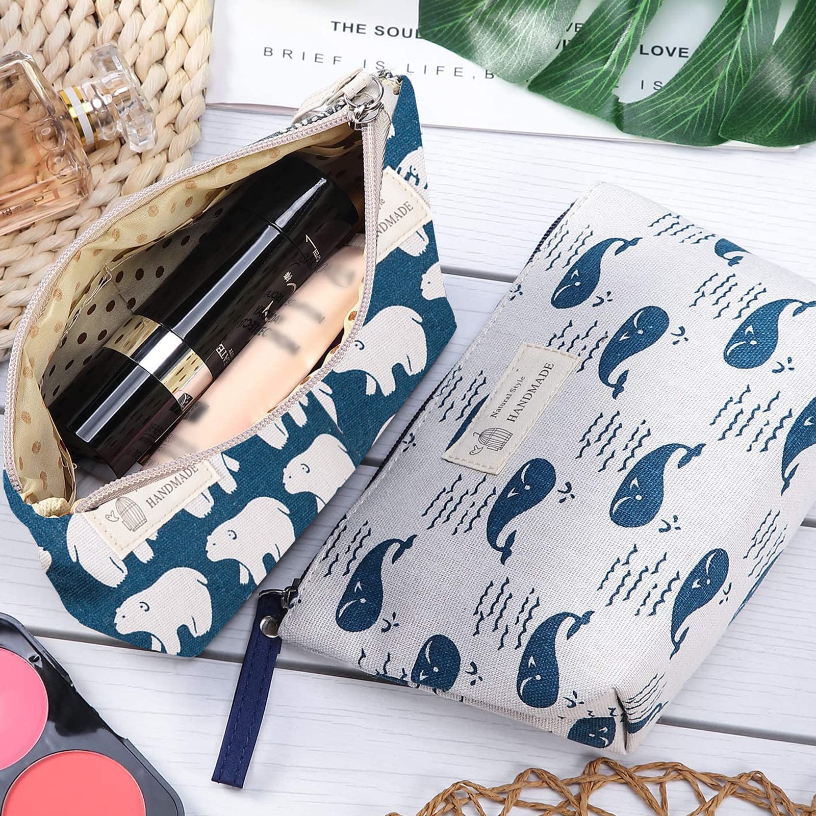 2-Pack Canvas Cosmetic Bags with Zipper - Multi-Functional Travel Makeup Pouch & Toiletry Organizer for Women | Waterproof Animal Print Design | Perfect for Vacation, Gym, Beach & Daily Essentials Storage
