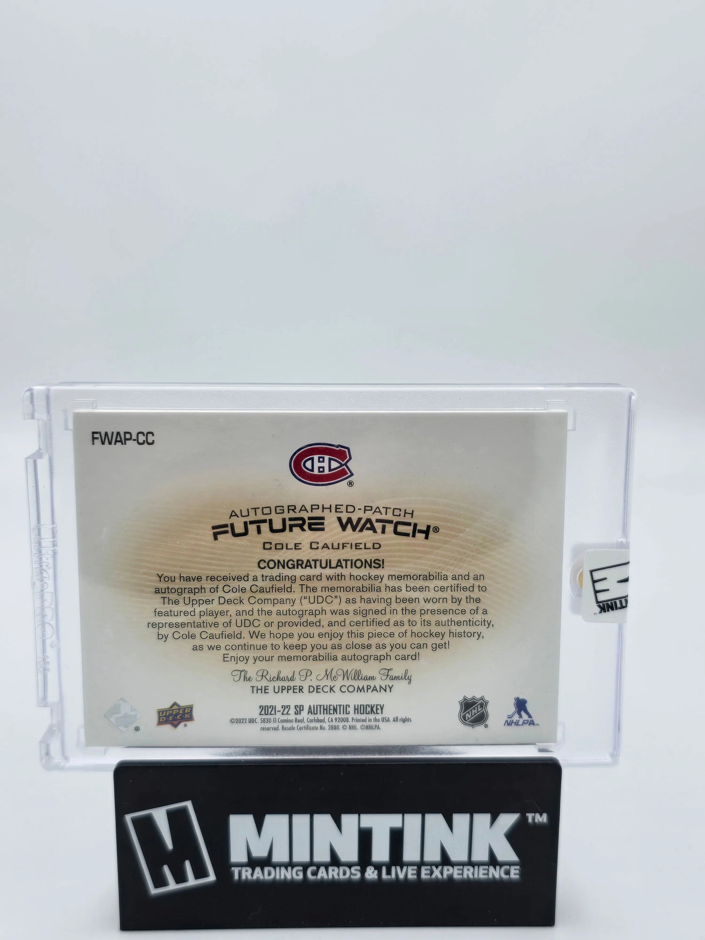 2021-22 Upper Deck SP Authentic Cole Caufield Rookie Card Future Watch Patch Auto /100 - Perfect for Hockey Collectors & Montreal Canadiens Fans