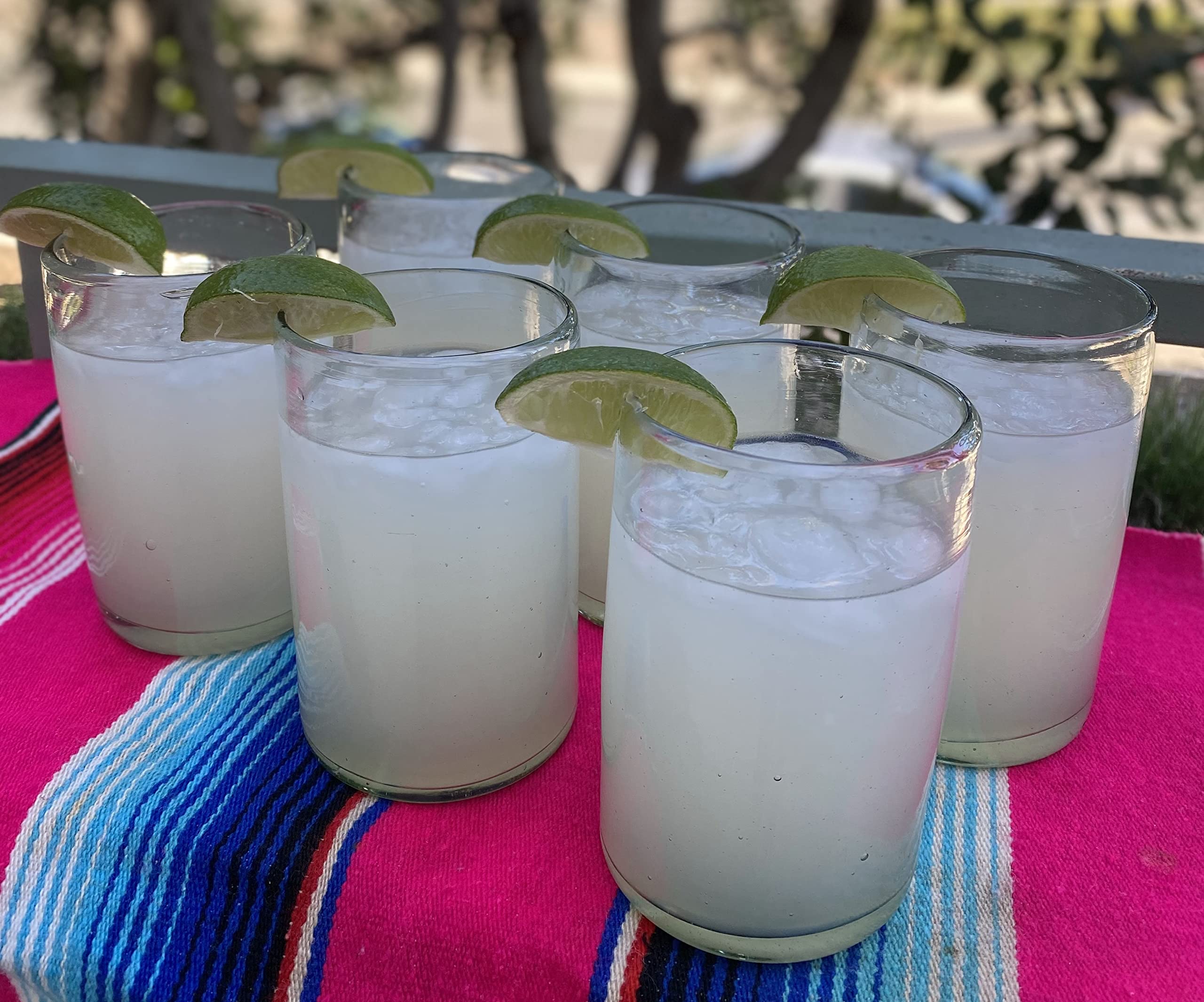 Hand Blown Mexican Drinking Glasses Set of 6 - 14oz Clear Artisan Glassware for Margaritas, Cocktails & Beverages - Perfect for Parties, Restaurants & Home Bar Decor