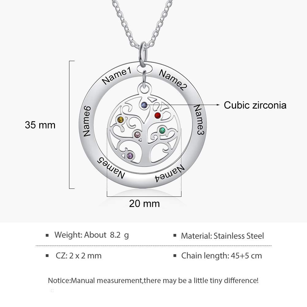 Personalized Tree of Life Necklace for Women - Custom Mother's Pendant with 6 Simulated Birthstones & Engraved Names - Unique Gift for Mom, Grandmother, Wife - Perfect for Mother's Day, Birthday, Anniversary & Family Celebrations