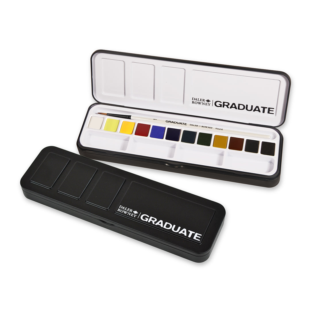 Daler Rowney Graduate Watercolor Paint Set - 12 Half Pans for Artists & Beginners | Perfect for Sketching, Painting & Mixed Media Art