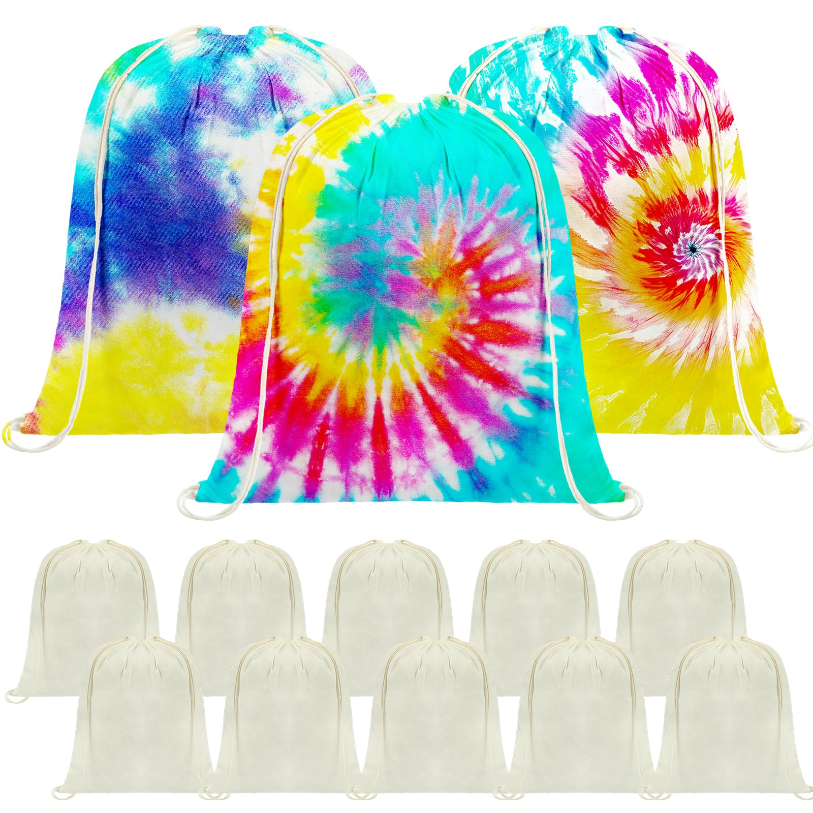 Saintrygo Tie Dye Cotton Drawstring Backpack - White Canvas Sublimation Blank DIY Tote Bag for Kids Party Favors, Sports & Gym Supplies | Perfect for School, Beach, Festivals & Outdoor Activities