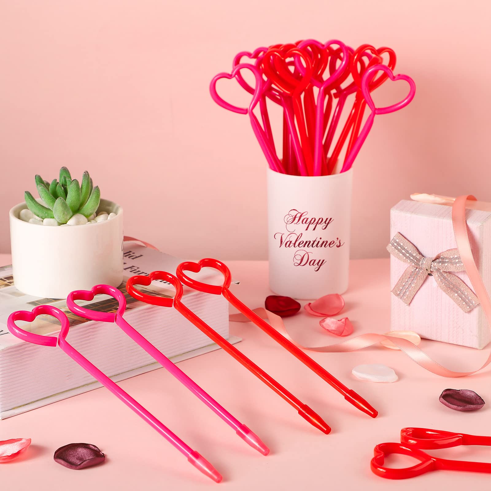 36 Pack Heart Shaped Valentine's Day Pens - Red & Pink Rollerball Pens with Black Ink for School, Office, Party Favors - Perfect for Students, Teachers, and Gift Giving
