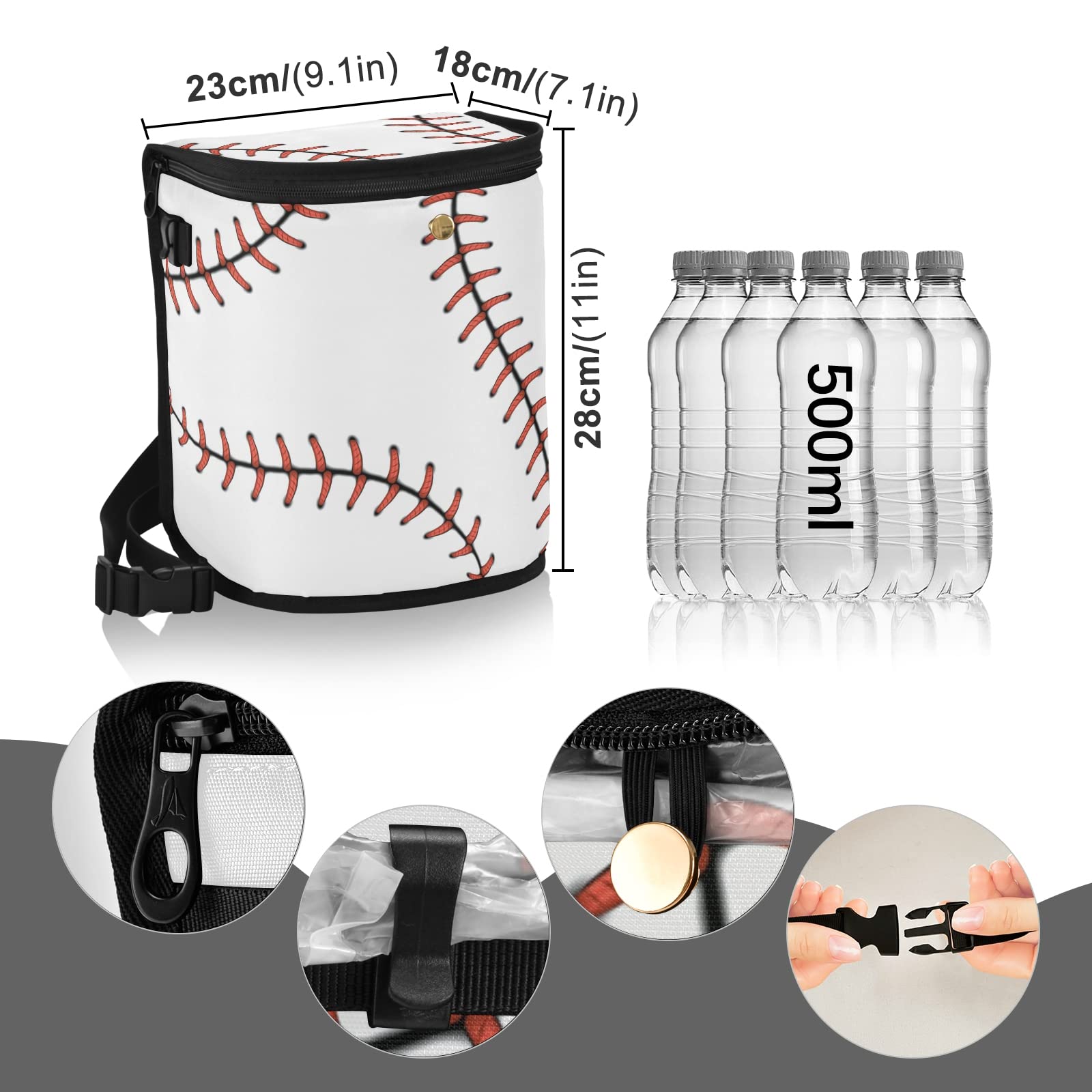 Red Stitching Baseball Car Trash Can with Lid - Waterproof Auto Garbage Bin with Leak-Proof Organizer, Collapsible Portable Car Trash Bag for Sedan, SUV, Truck - Perfect for Road Trips, Commuting & Travel