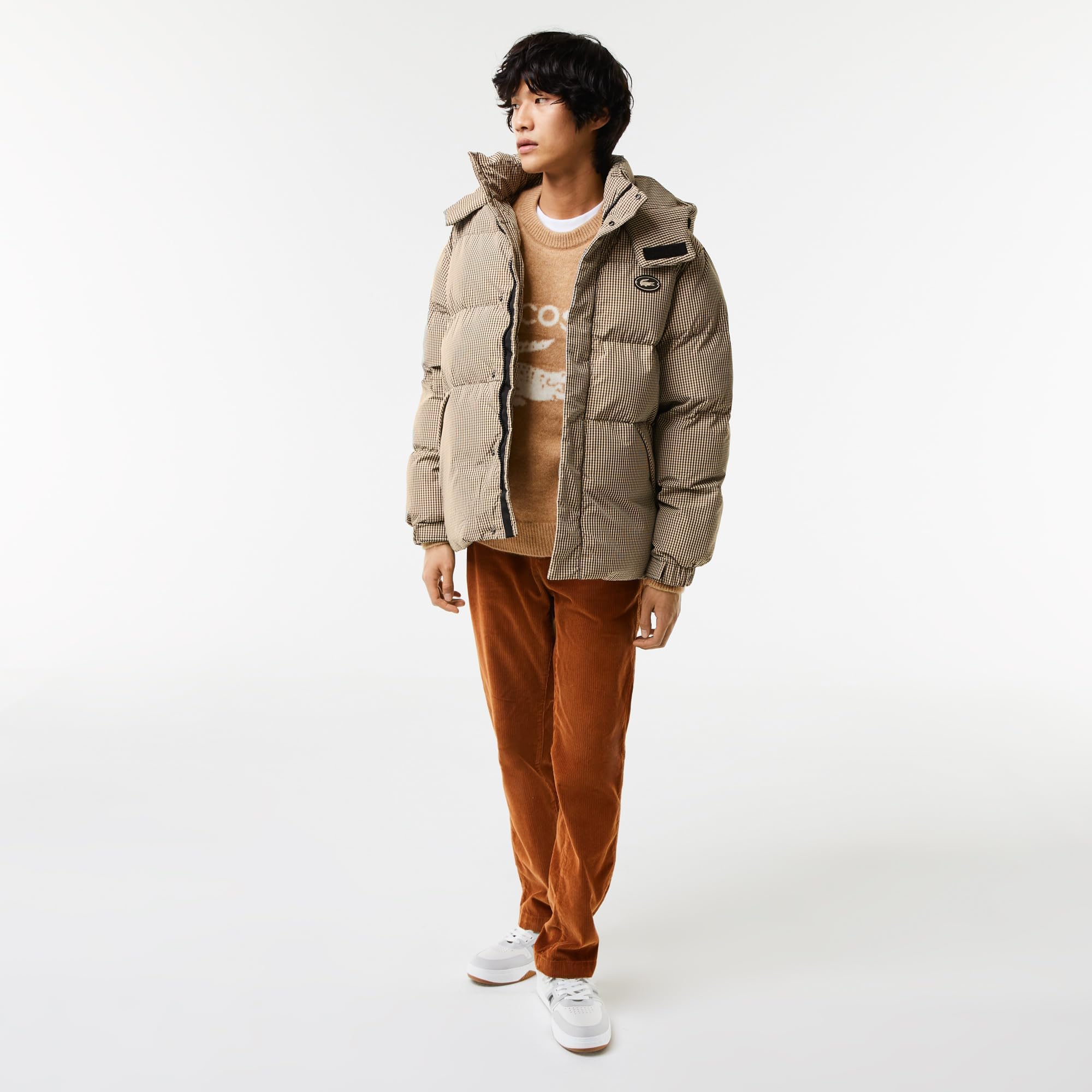 Lacoste Men's Check Print Water-Repellent Twill Padded Jacket | Lightweight Winter Coat for Outdoor Activities & Casual Wear