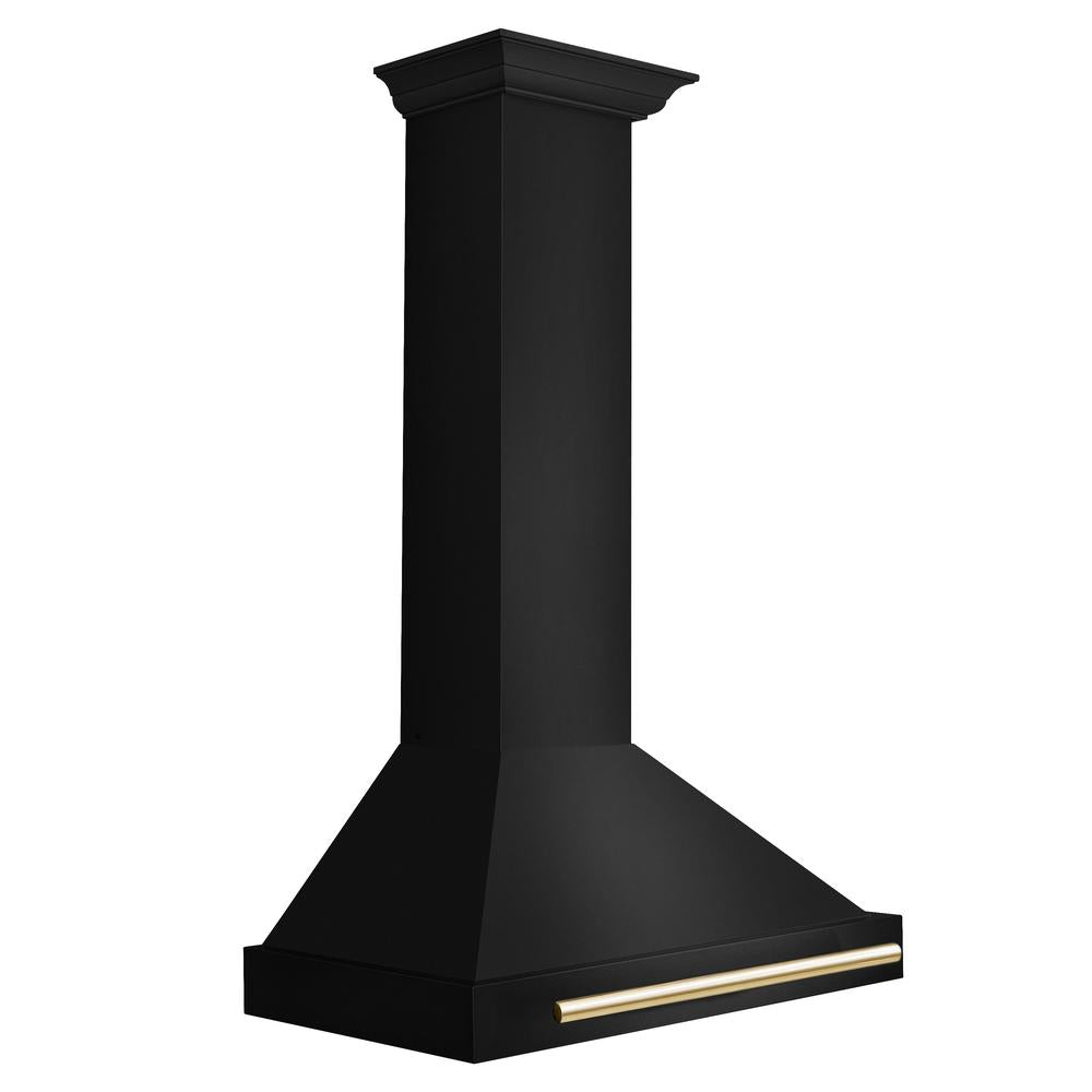 ZLINE Autograph Edition 30 Inch Black Stainless Steel Wall Mount Range Hood with Polished Gold Handle - Professional Kitchen Ventilation for Home Chefs (BSKB4Z 30 G) - Perfect for Modern Kitchens, Open Concept Homes & Gourmet Cooking