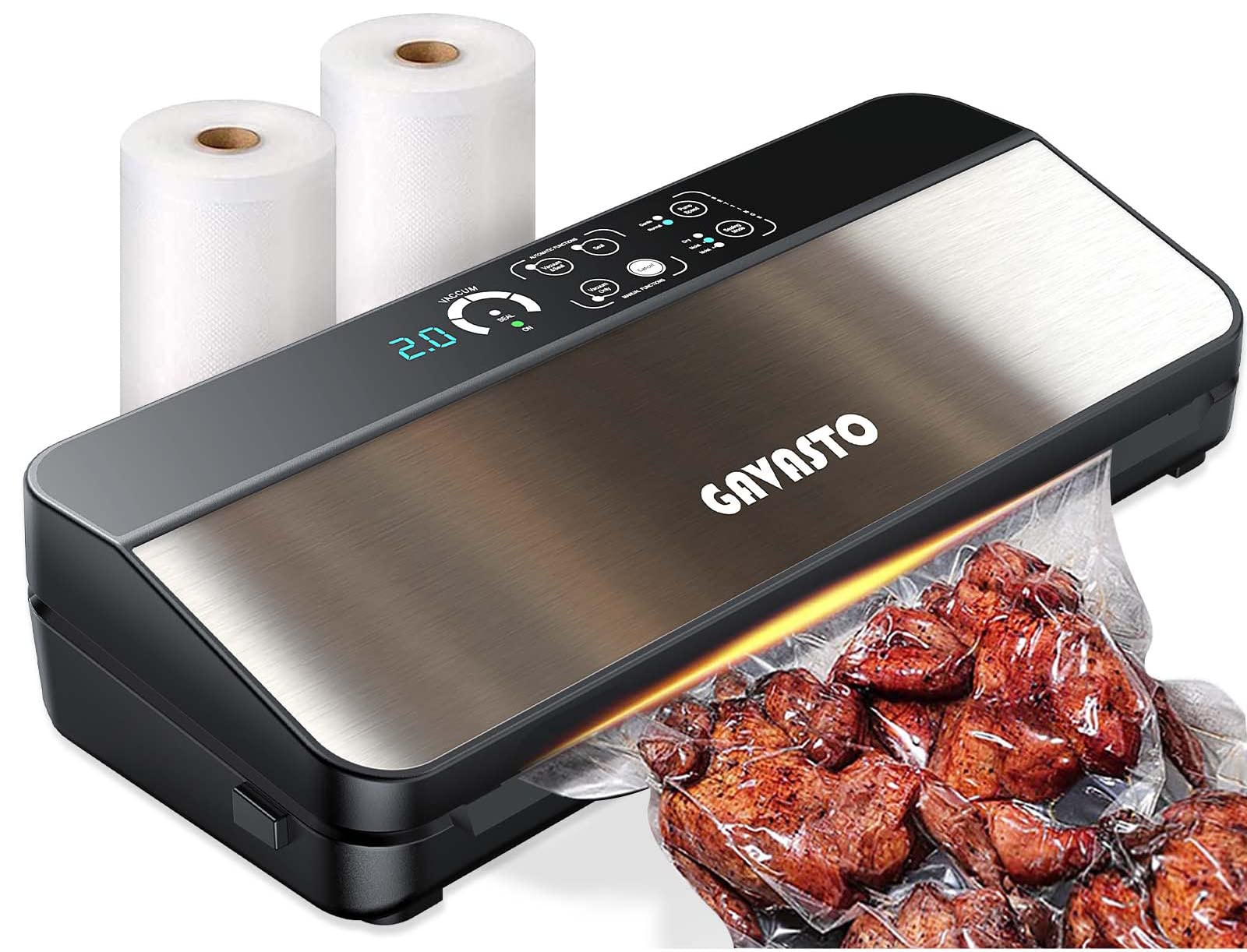 **Digital Vacuum Sealer Machine with Built-in Cutter & Bag Storage – 3 Food Modes, 2 Pump Speeds, Auto/Manual Options – Includes 2 Bag Rolls (11”x16’ & 8”x16’) – Perfect for Meal Prep, Sous Vide & Food Preservation**
