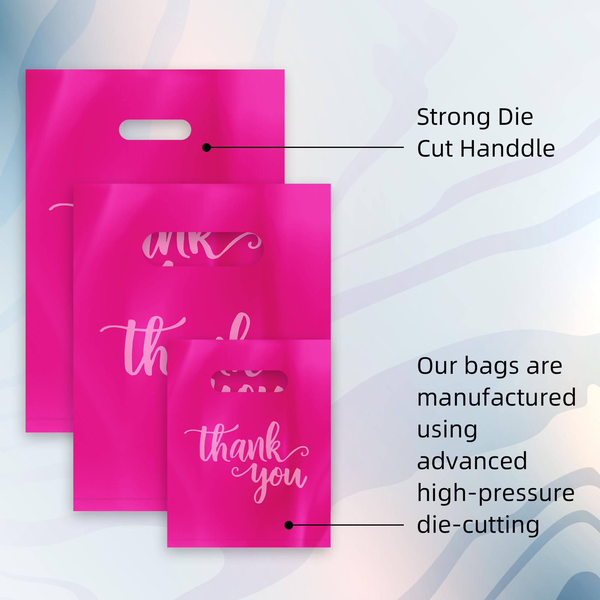 200 Pack Thank You Bags - 3 Sizes (13.8x9.8 In, 11.8x7.9 In, 7.9x5.9 In) Plastic Goodie Bags with Handles - Bulk Party Favor Bags, Retail Merchandise Bags, Gift Bags for Weddings, Baby Showers & Birthday Parties