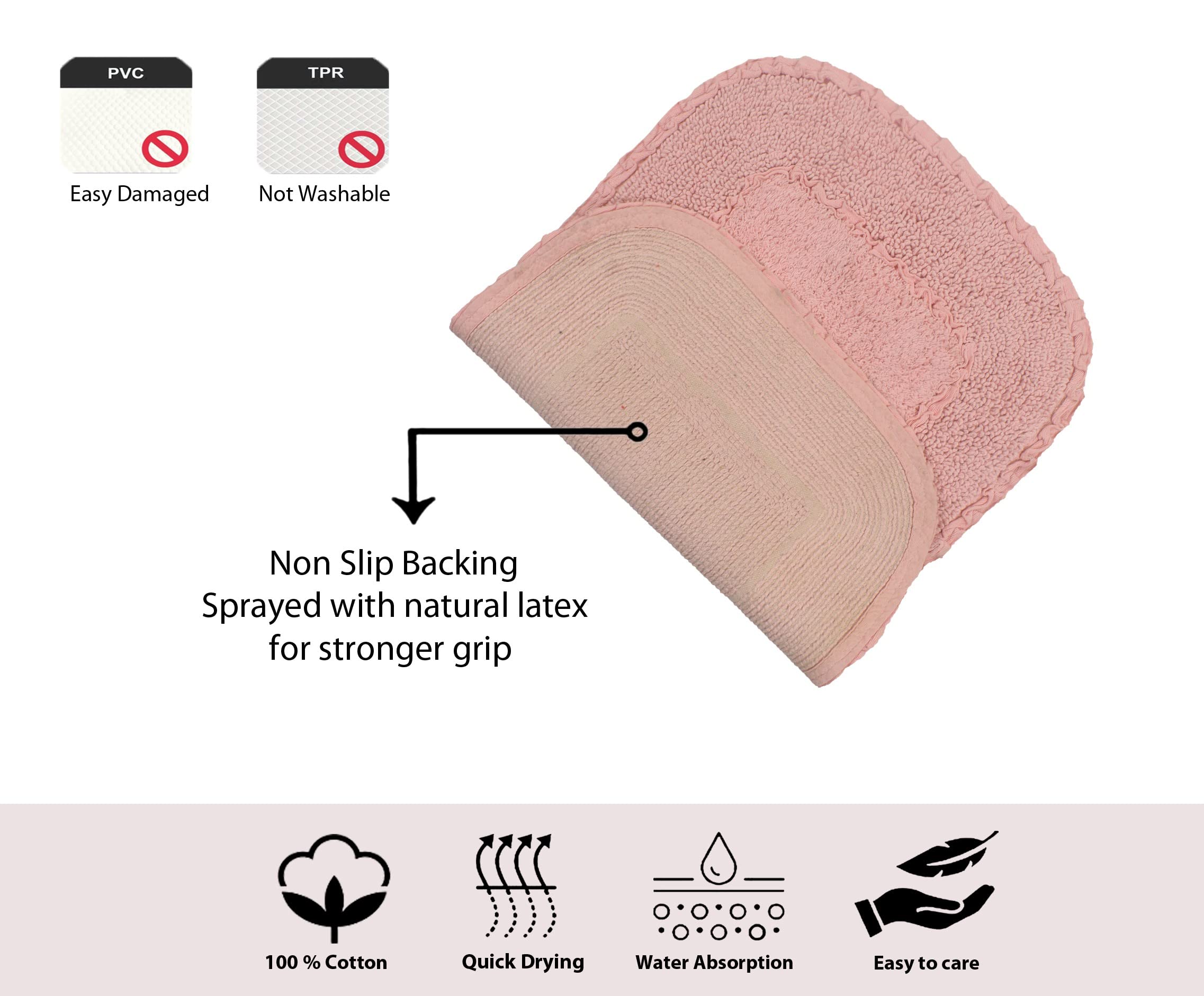 Home Weavers Radiant Collection 100% Cotton Bathroom Rugs Set - Ultra Soft, Absorbent & Washable Non-Slip Bath Mat for Bathroom & Kitchen - 3 Piece Contour Set in Pink - Perfect for Bathroom Safety & Cozy Home Decor