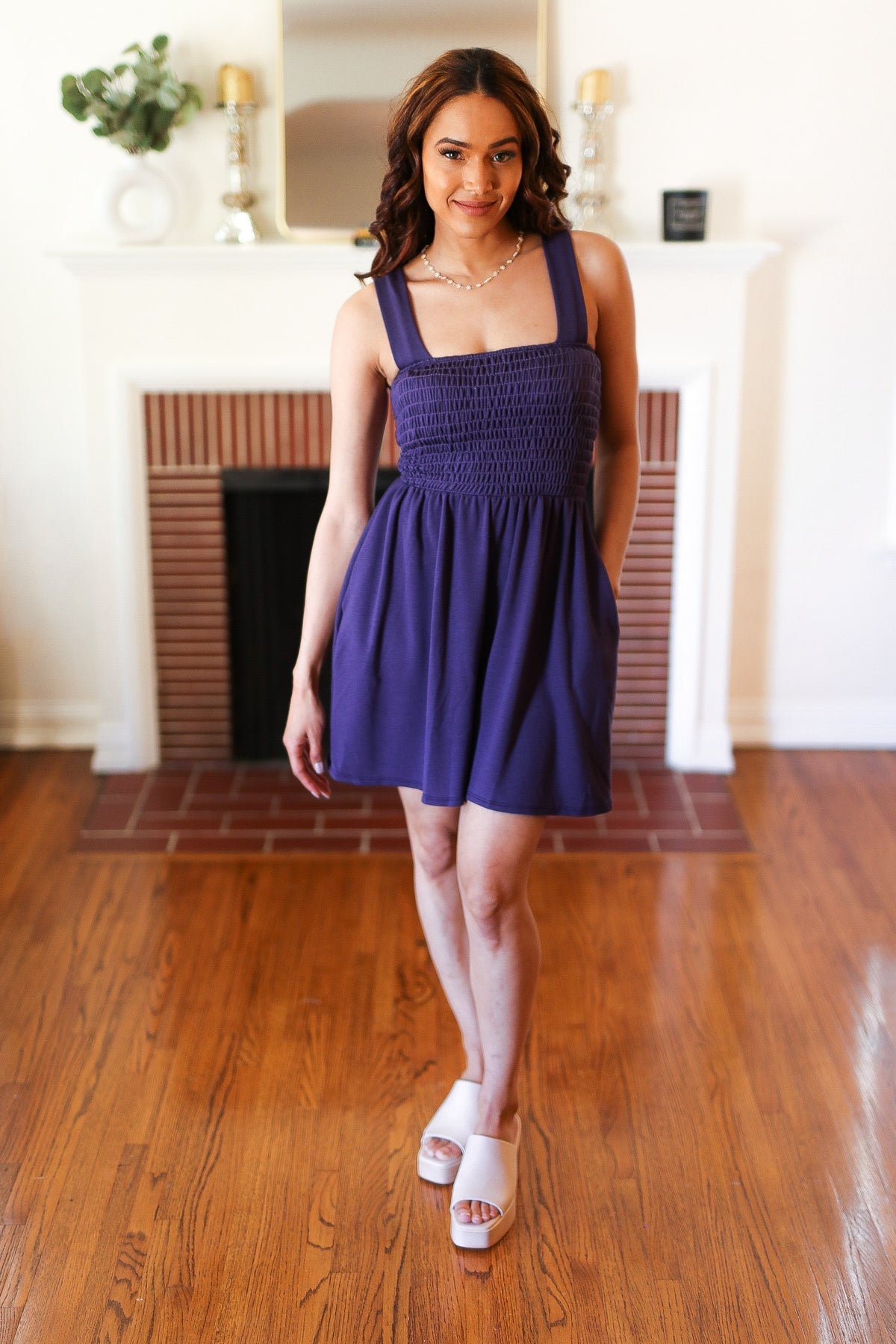 Indigo Terry Smocked Tank Top & Baggy Shorts Romper for Women - Casual Summer Outfit, Beach Cover-Up, Lounge Wear, and Vacation Style