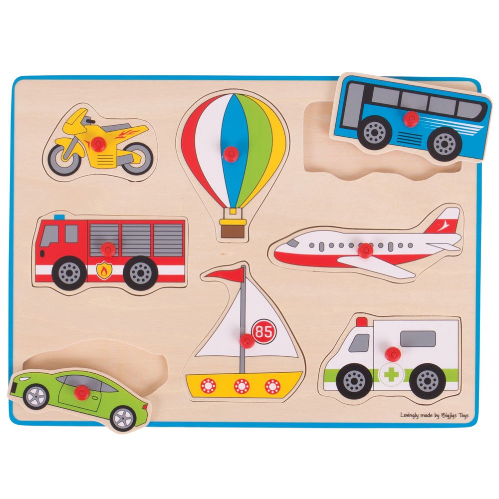 Bigjigs Toys Chunky Lift Out Puzzle - Transport Vehicles | Wooden Toddler Learning Toy for Kids Ages 1-3 | Perfect for Early Childhood Development & Playroom Activities