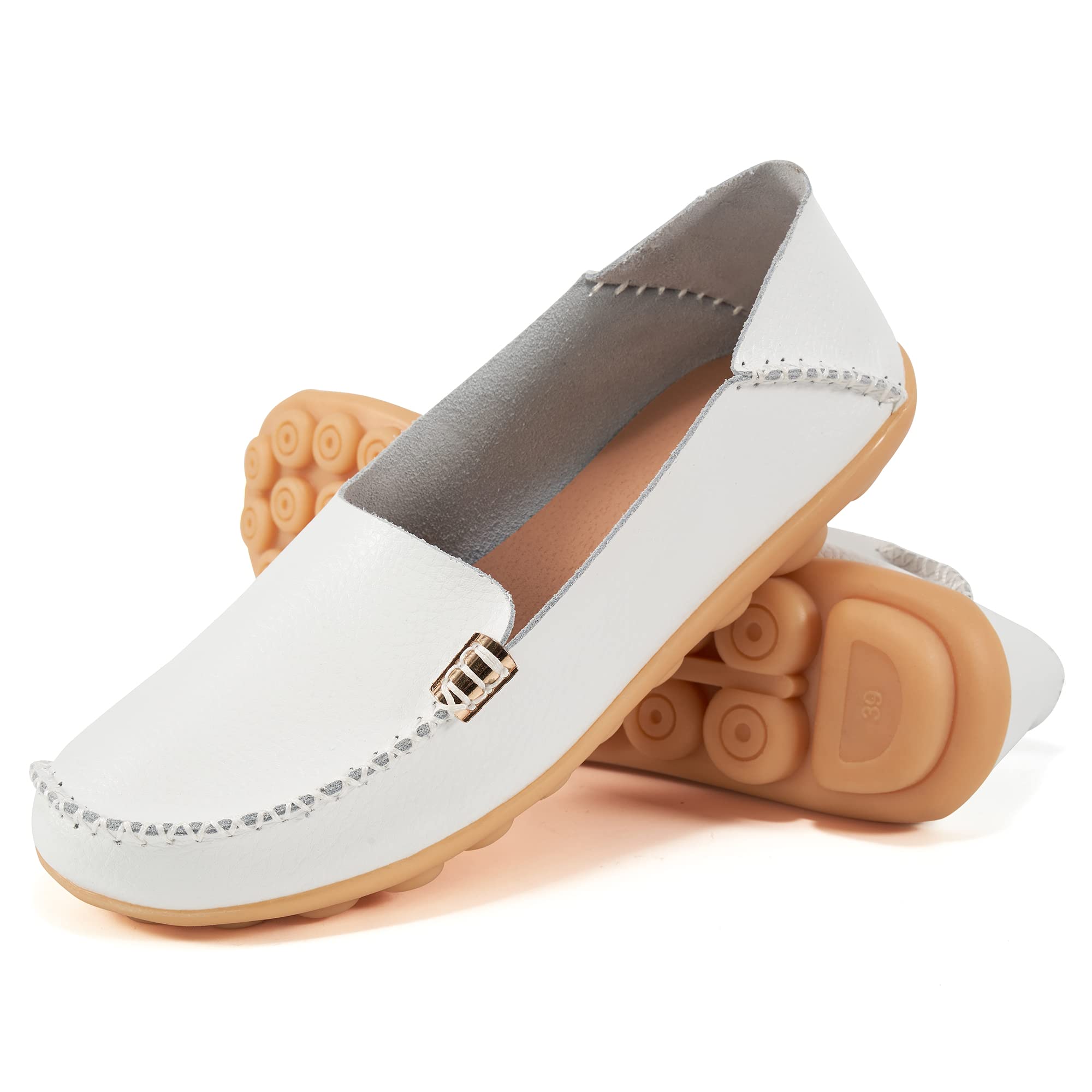 Alicegana Women's Comfortable Leather Loafers - Breathable Slip-On Casual Shoes for Nurses, Walking & Driving - Fashionable Flats for Work, Travel & Everyday Wear