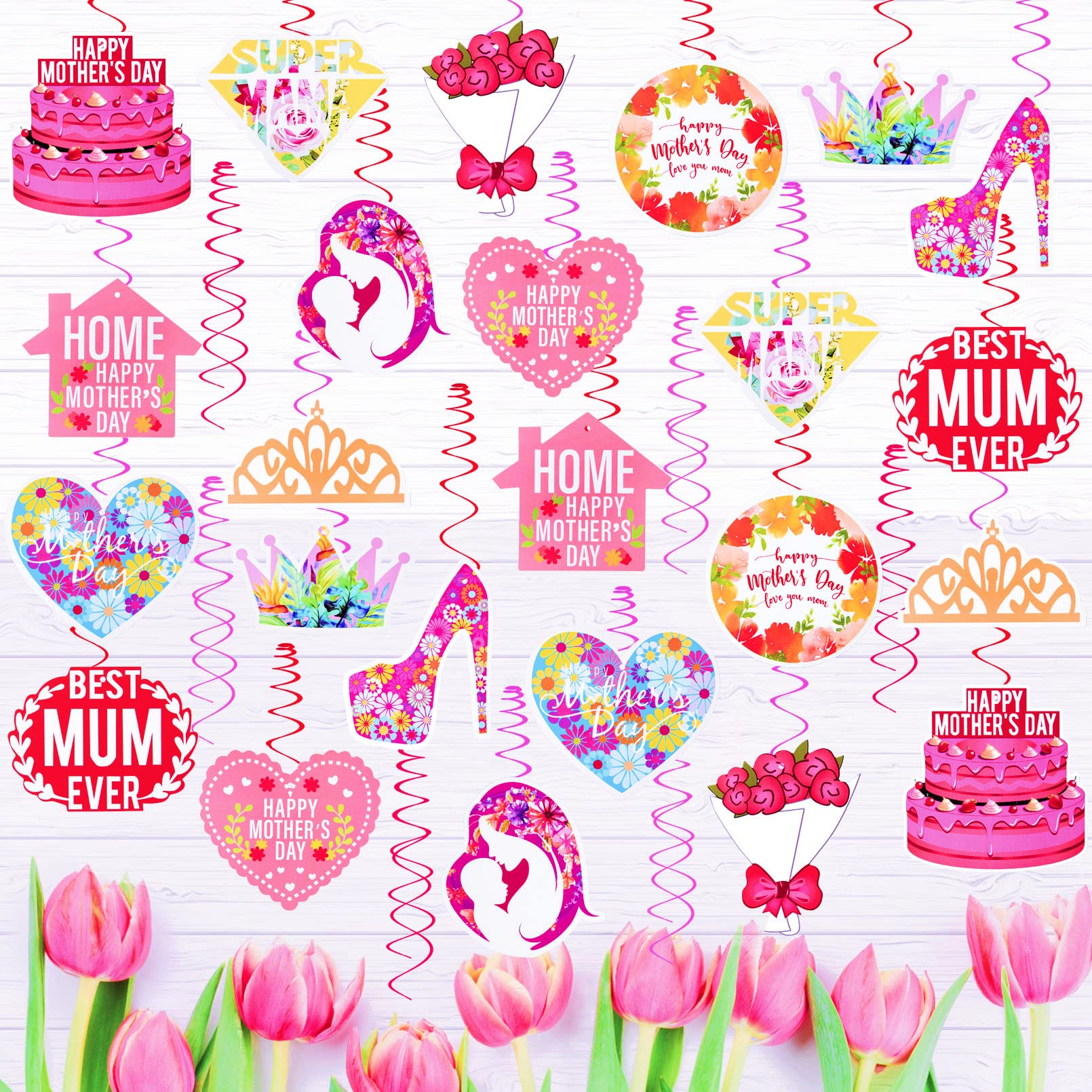 54 Pcs Happy Mother's Day Decorations - Hanging Foil Swirls for Mom's Birthday Party & Best Mom Ever Ceiling Decor - Perfect for Mother's Day Party, Baby Shower & Family Celebration