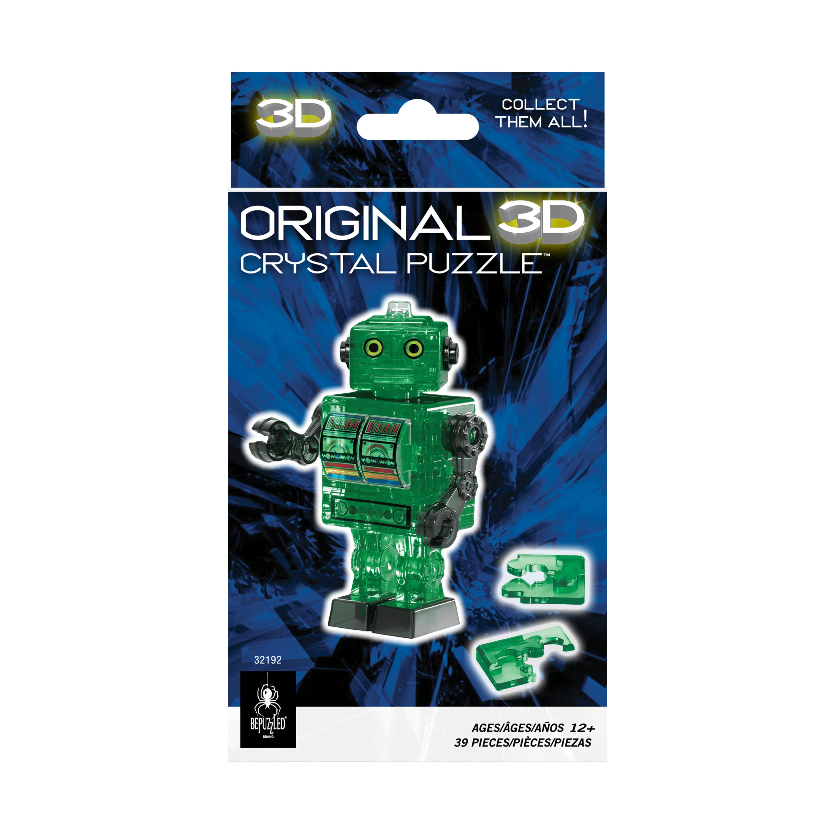 BePuzzled 3D Crystal Puzzle - Tin Robot (Green), 39 Piece Brain Teaser Puzzle for Adults & Teens | Fun STEM Toy for Family Game Night & Educational Gift Idea