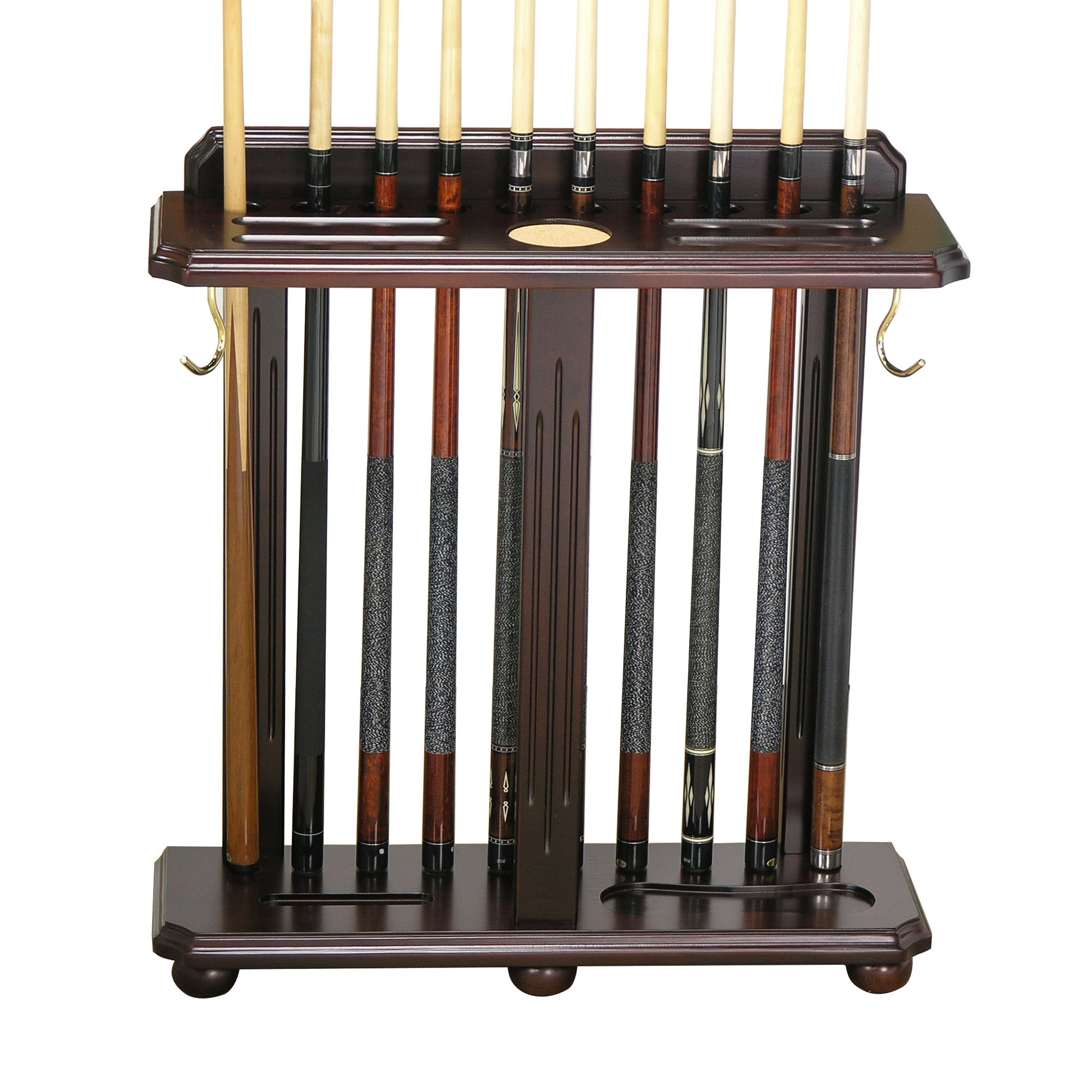Premium Wooden Floor-Standing Pool Cue Rack - 12 Cue Holder with Stylish Carved Design | Perfect for Billiard Rooms, Game Rooms & Home Bars (Traditional Style)