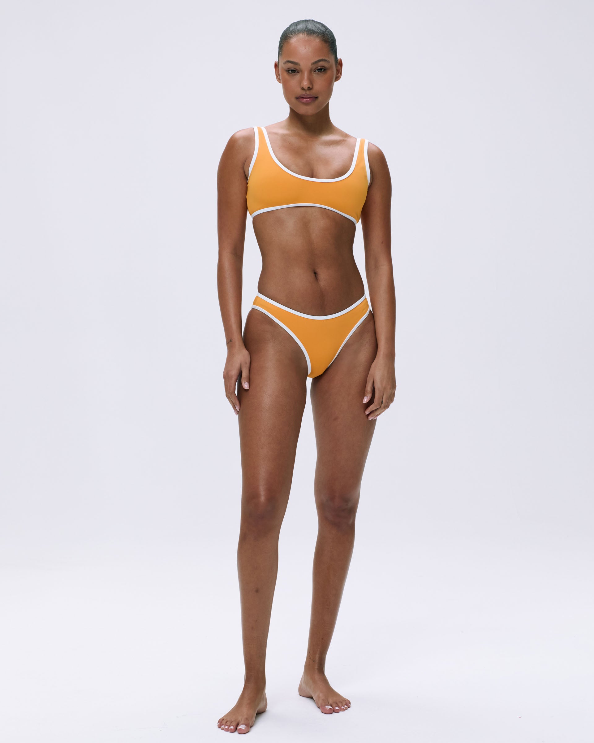 Women's High Contrast Bikini Bottom - Mango Orange & Marshmallow White | Sexy Swimwear for Beach, Pool & Summer Vacations