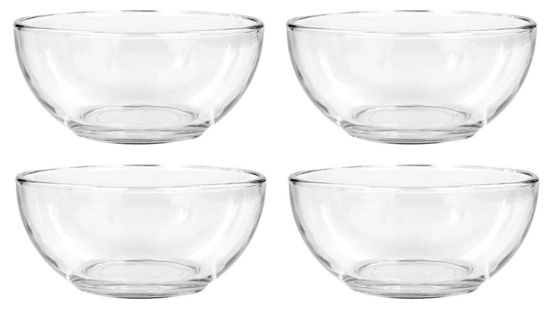 4-Pack Clear Glass Bowls 6 Inch - Versatile Kitchen Prep, Serving & Storage for Desserts, Dips, Soups, Salads, Cereal, Candy & Nuts - Microwave & Dishwasher Safe for Easy Cleaning